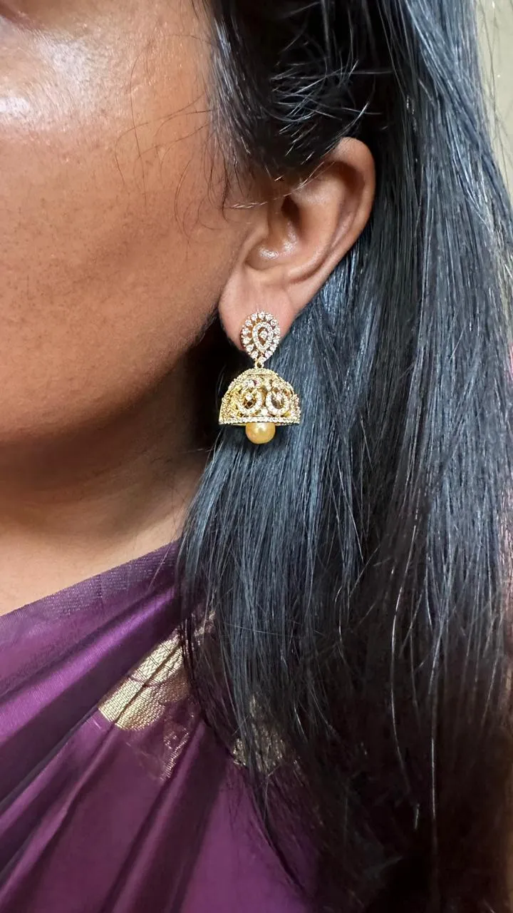 AD Stone Drop Flower Jhumka