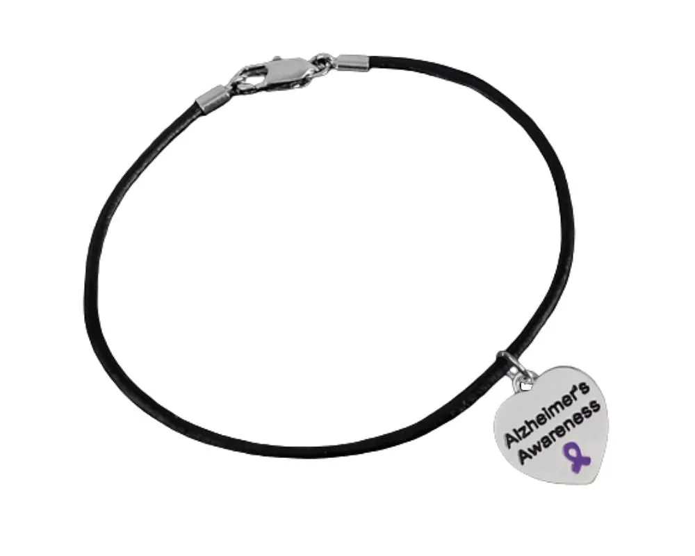 Alzheimer's Awareness Heart Charm Leather Cord Bracelets