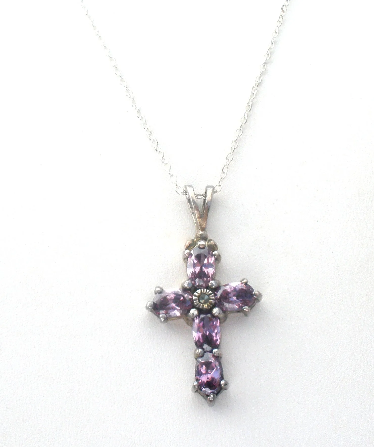 Amethyst Cross Pendant Necklace 18"