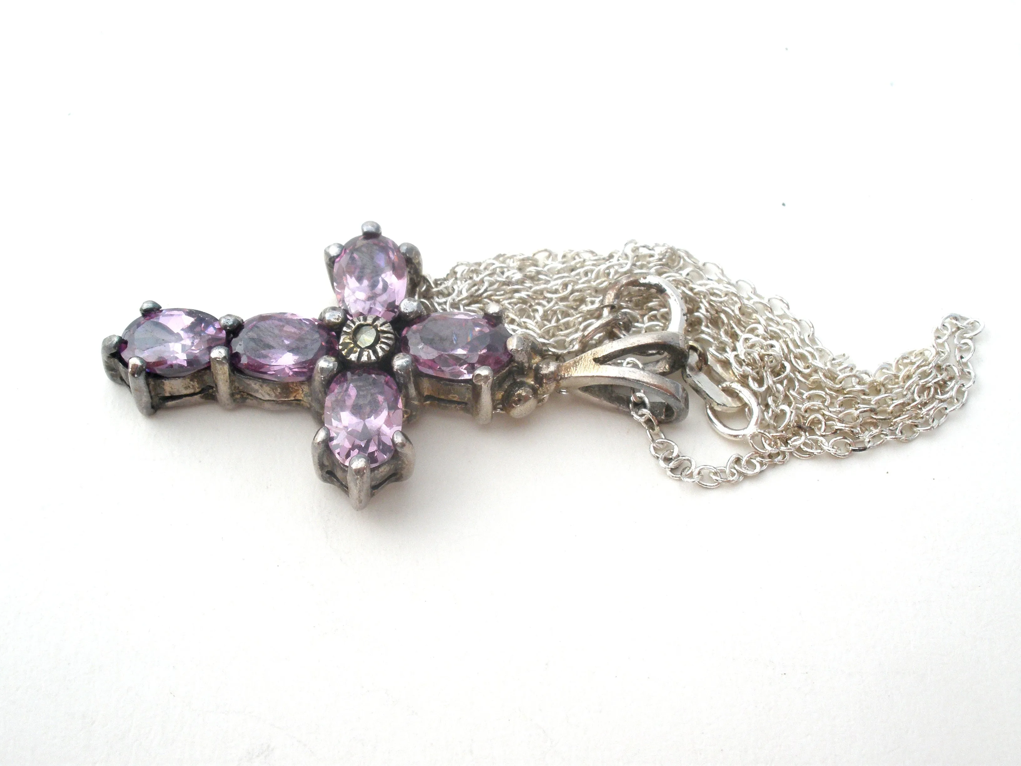 Amethyst Cross Pendant Necklace 18"