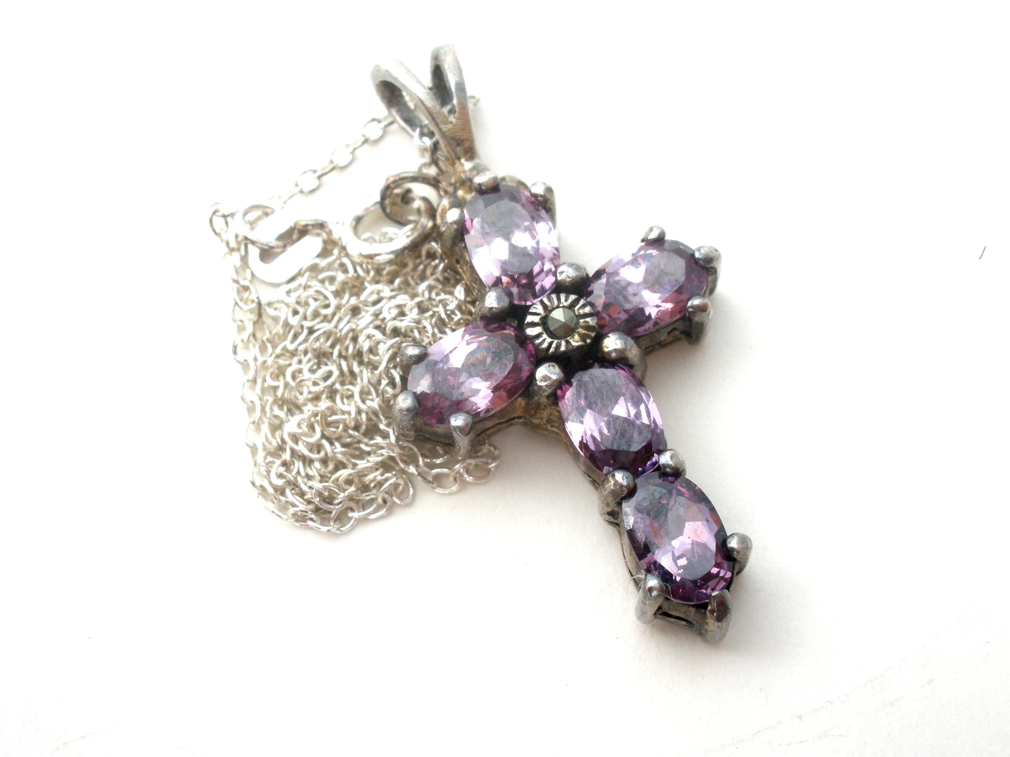 Amethyst Cross Pendant Necklace 18"