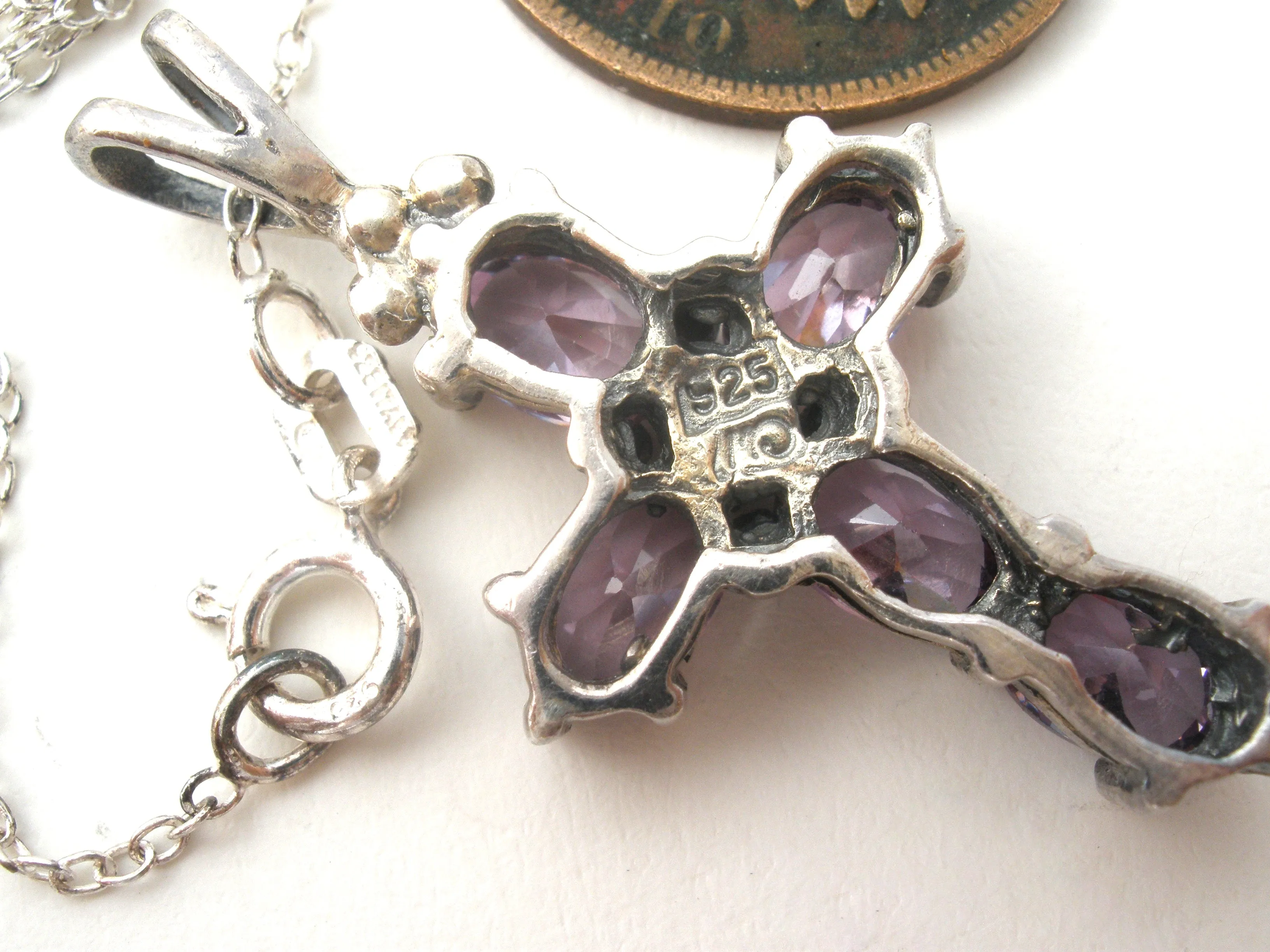 Amethyst Cross Pendant Necklace 18"