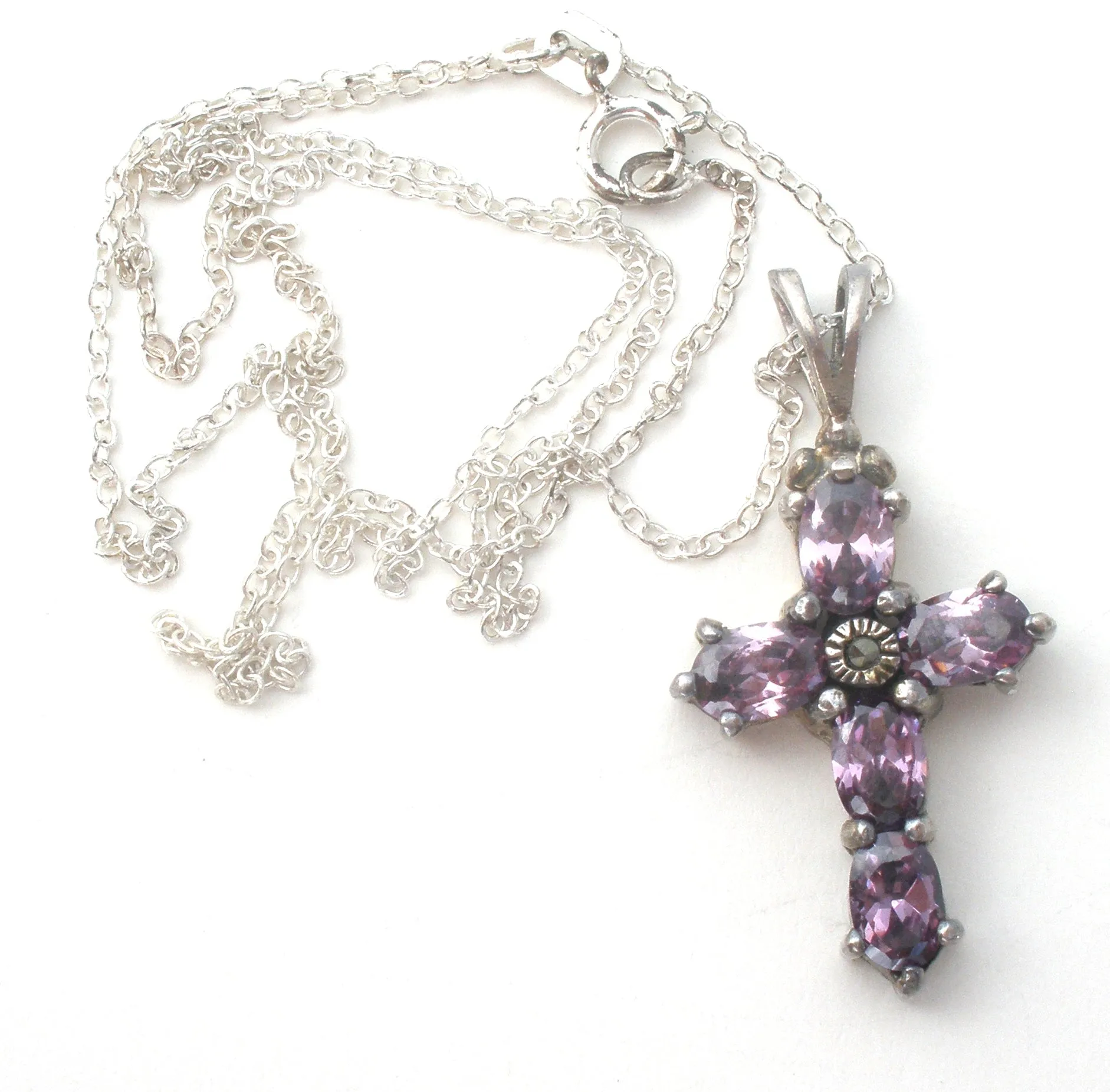 Amethyst Cross Pendant Necklace 18"