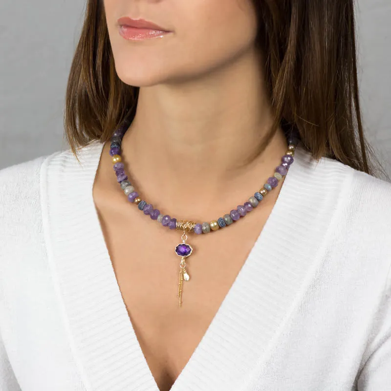 Amethyst Gemstones Eye Necklace with Labradorite