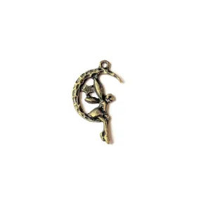 Antique Bronze Fairy on a Crescent Moon Charm