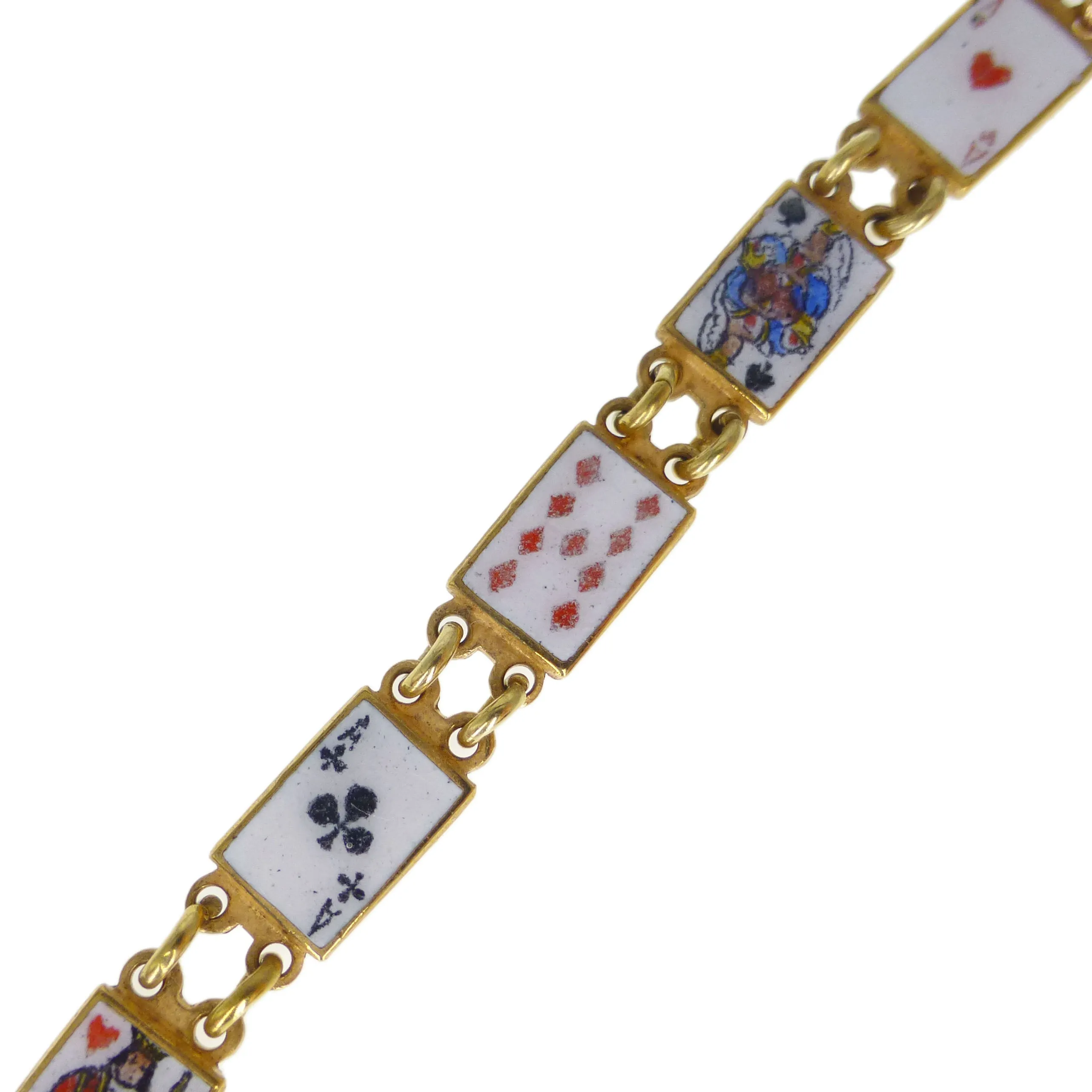 Antique French Enamel Playing Card Charm Bracelet