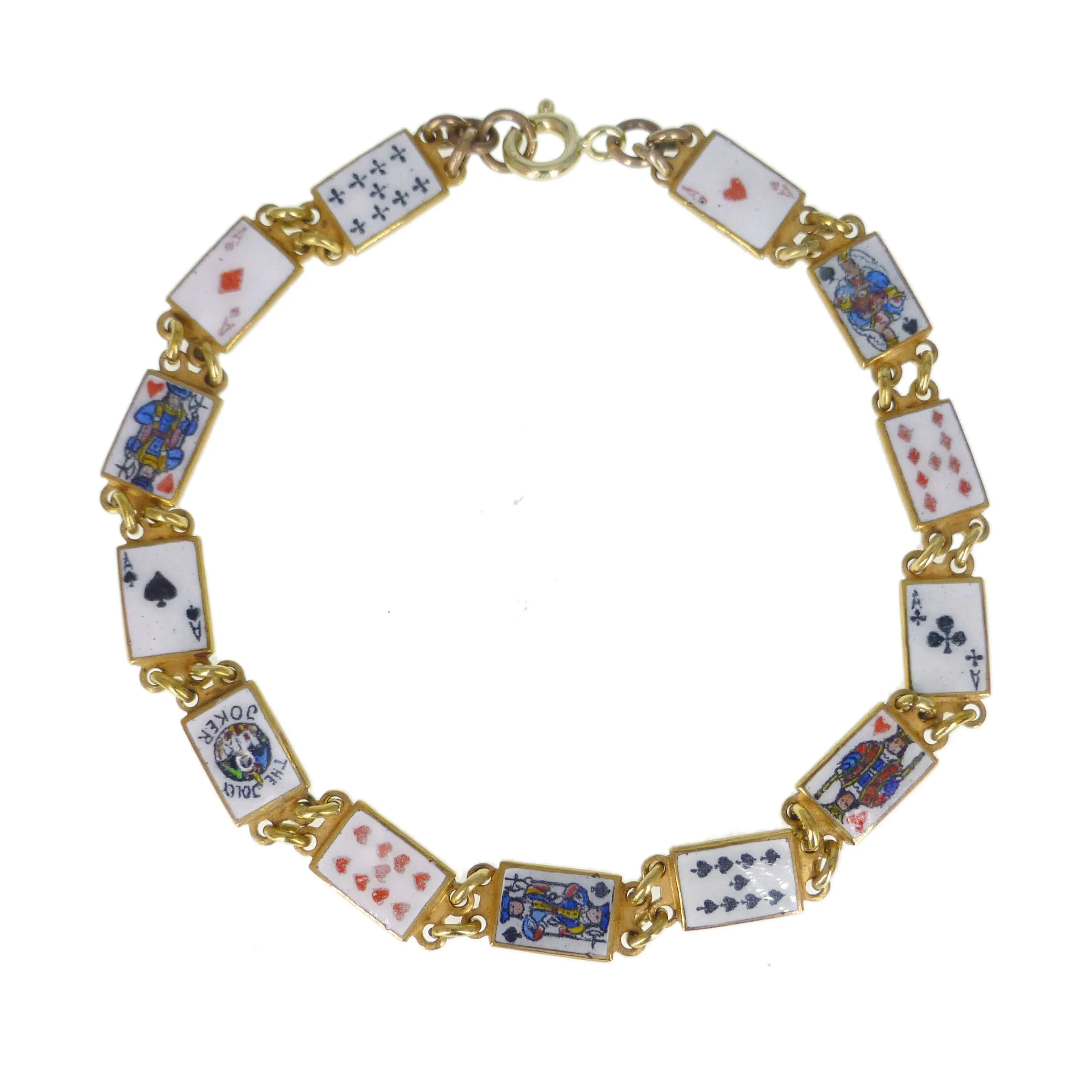 Antique French Enamel Playing Card Charm Bracelet