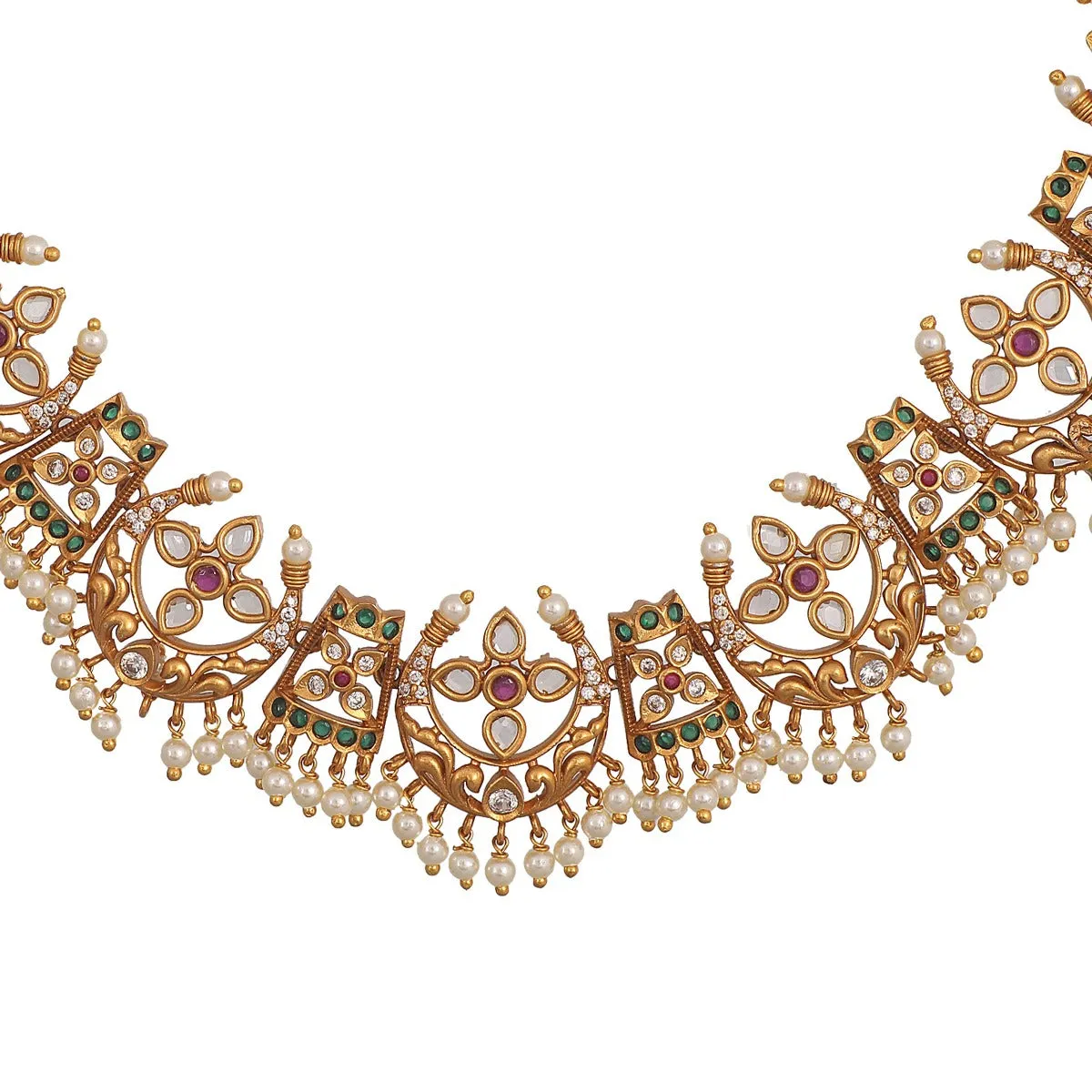 Antique Gold Plated Vaikha Necklace Earrings Set