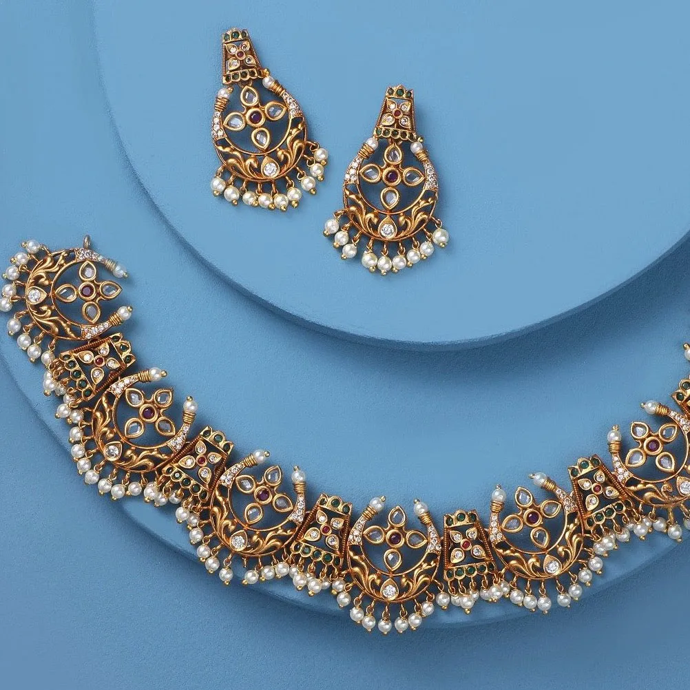 Antique Gold Plated Vaikha Necklace Earrings Set