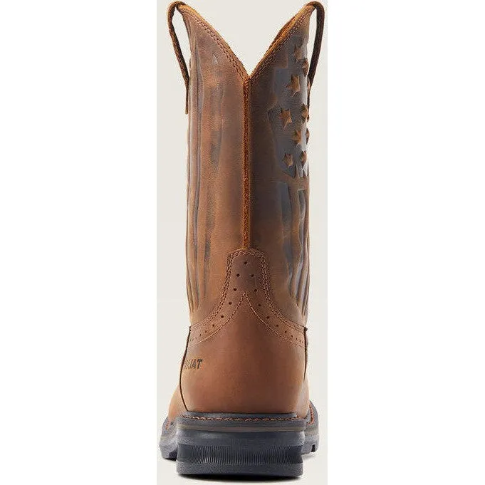 Ariat Men's Sierra Shock Shield Patriot Western Work Boot - Brown - 10044505