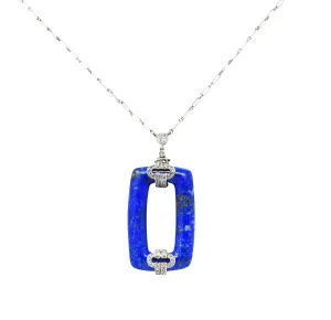 Art Deco 0.65 CTW Diamond Lapis Lazuli Platinum Cushion Drop Necklace