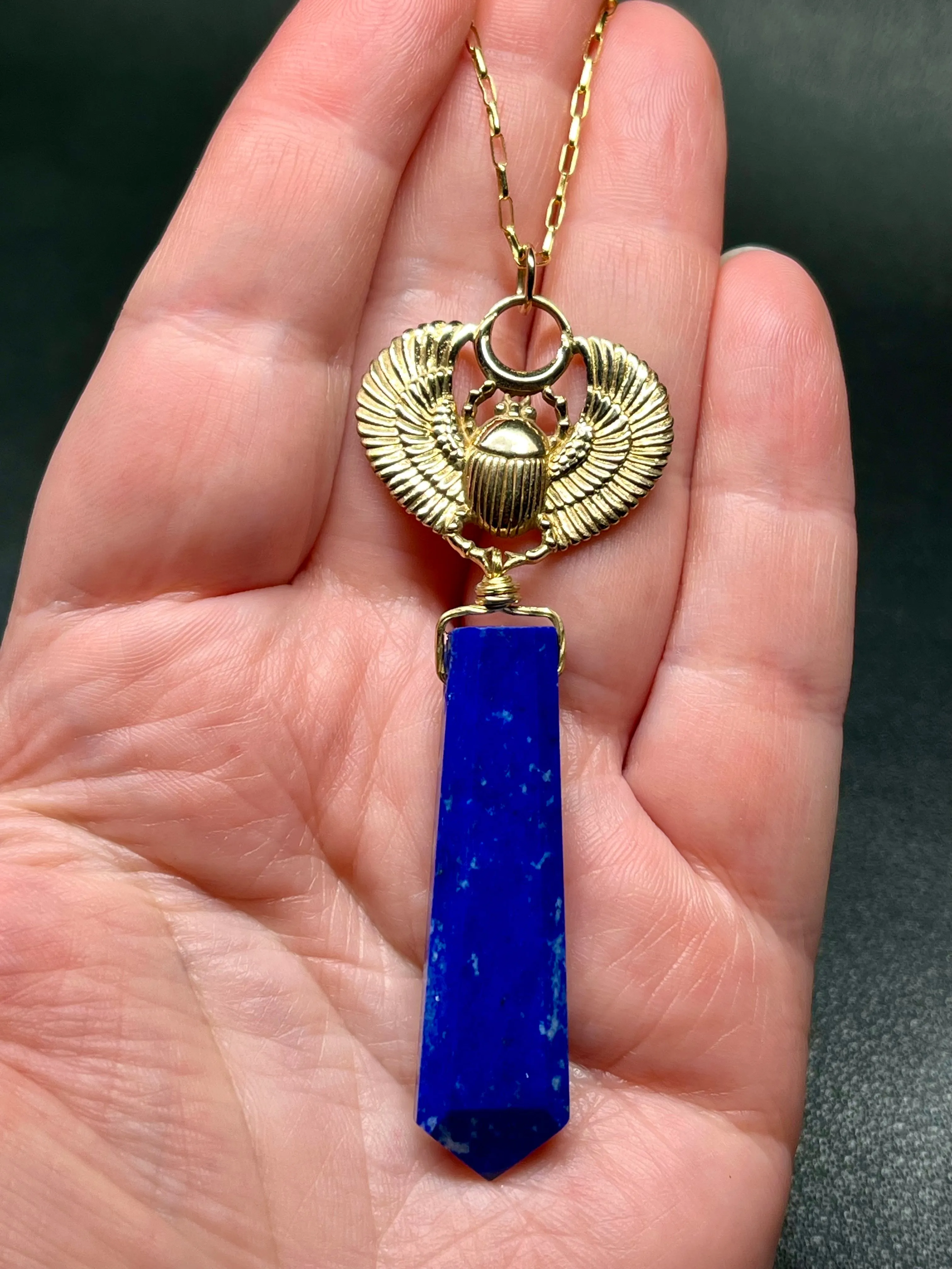 •ASET• lapis   scarab   gold necklace (18"-20")