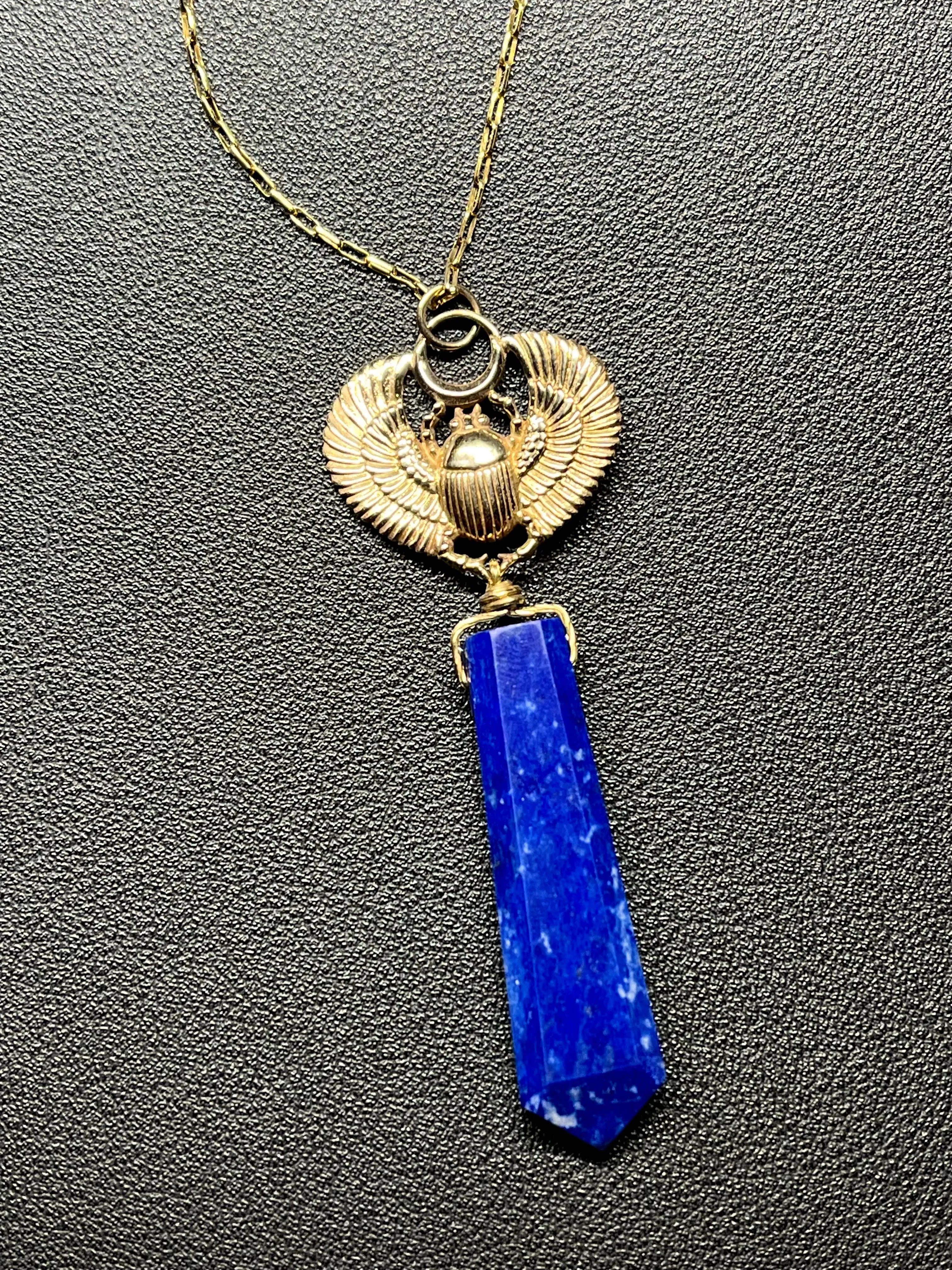 •ASET• lapis   scarab   gold necklace (18"-20")