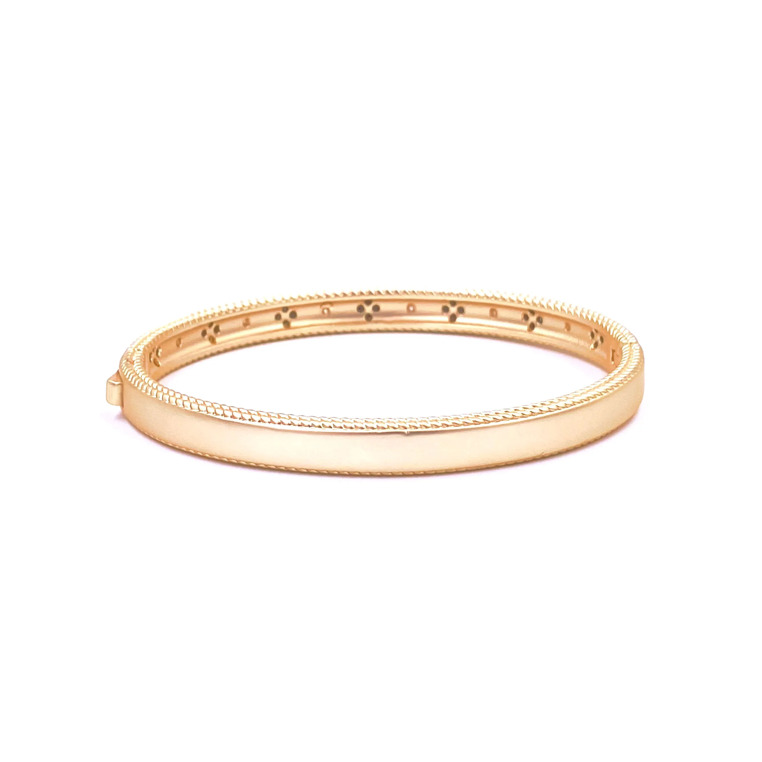 Ashley Gold Stainless Steel Gold Plated CZ Clover Design Bangle Bracelet