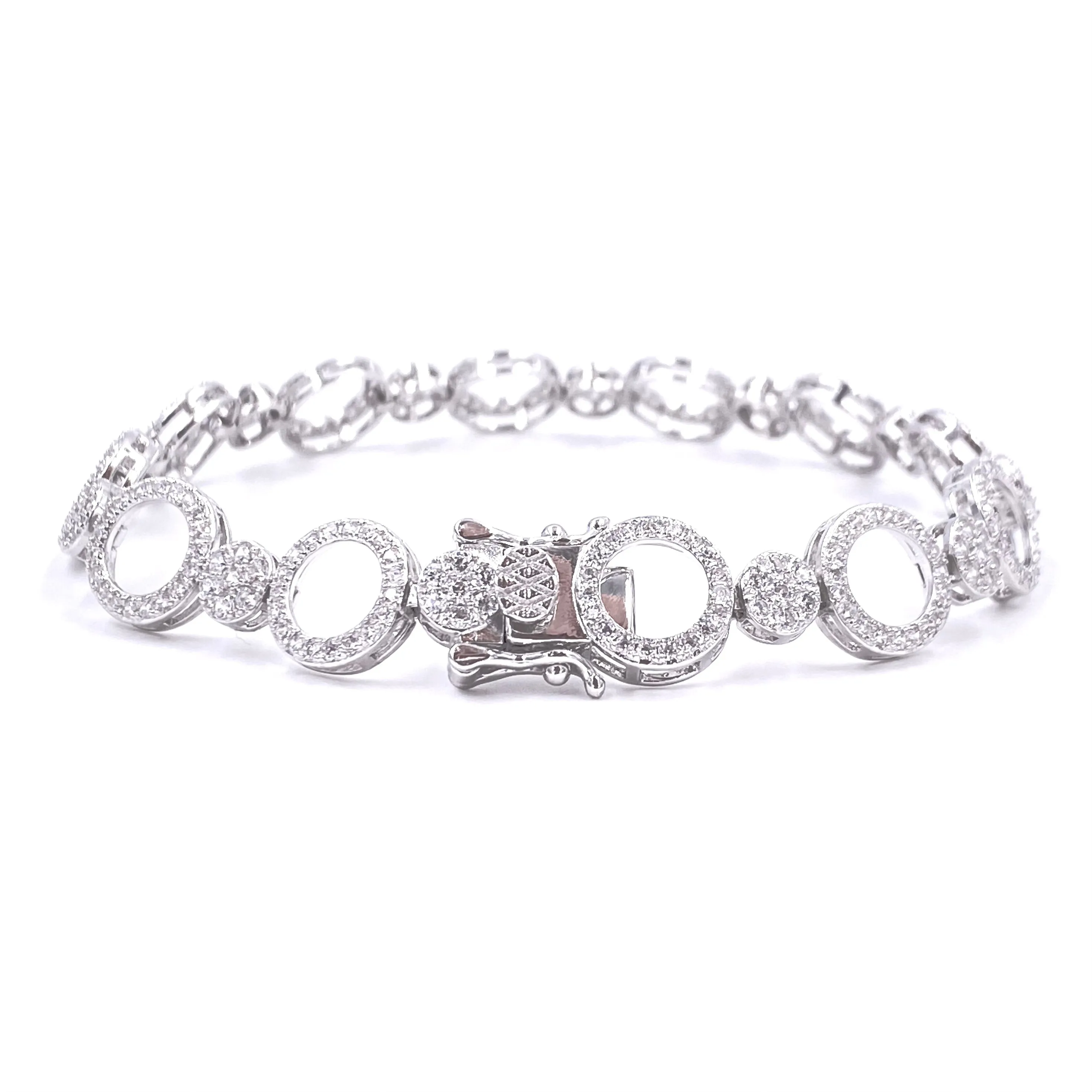 Ashley Gold Sterling Silver CZ Open Circle Design Tennis Bracelet