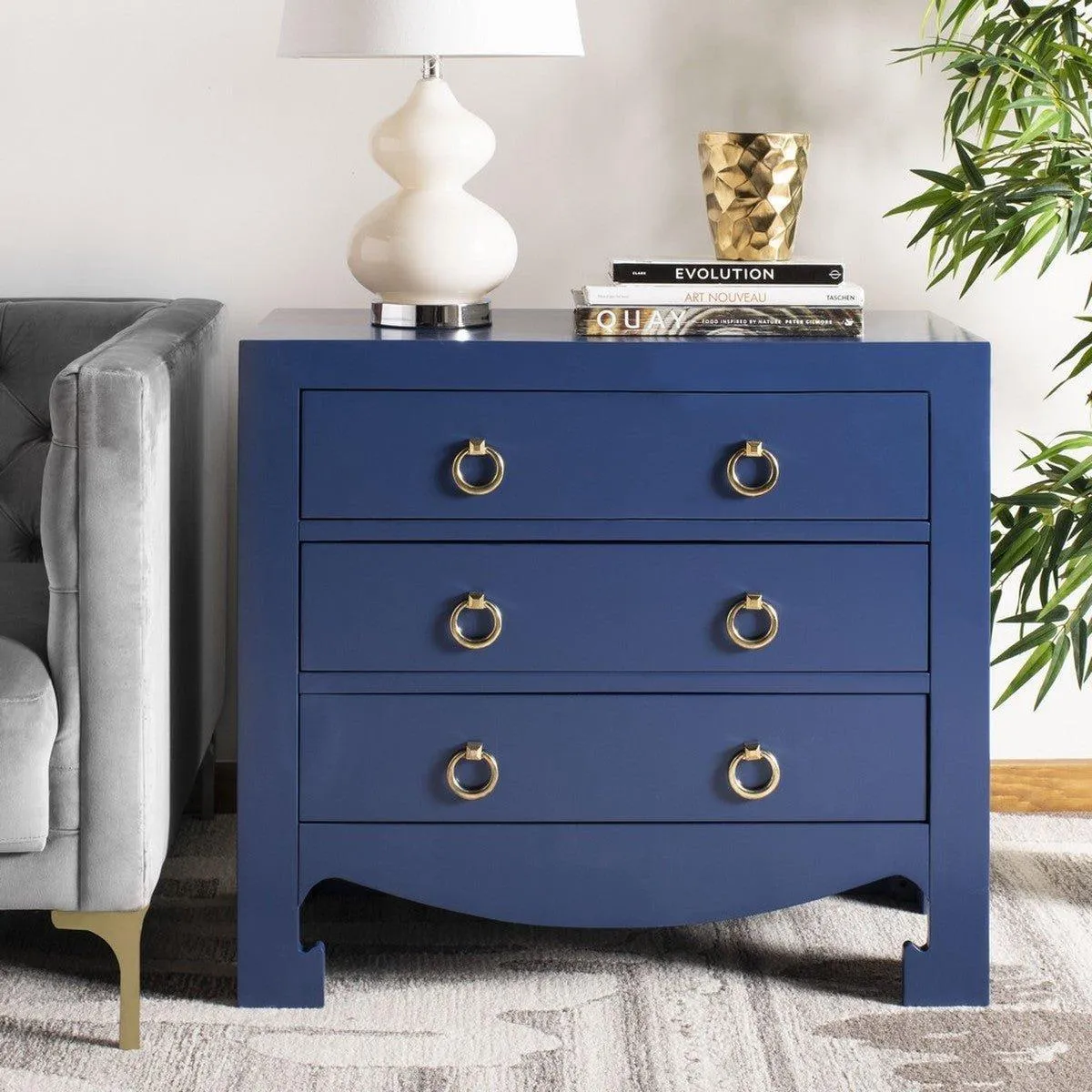 Asian Style 3 Drawer Chest in Blue