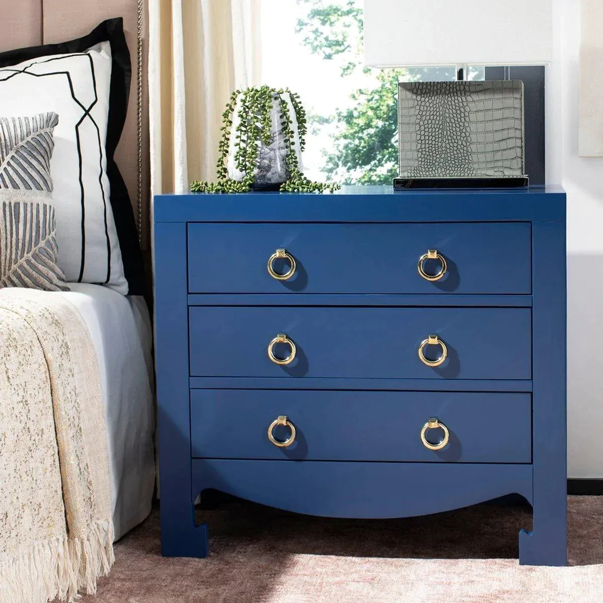 Asian Style 3 Drawer Chest in Blue