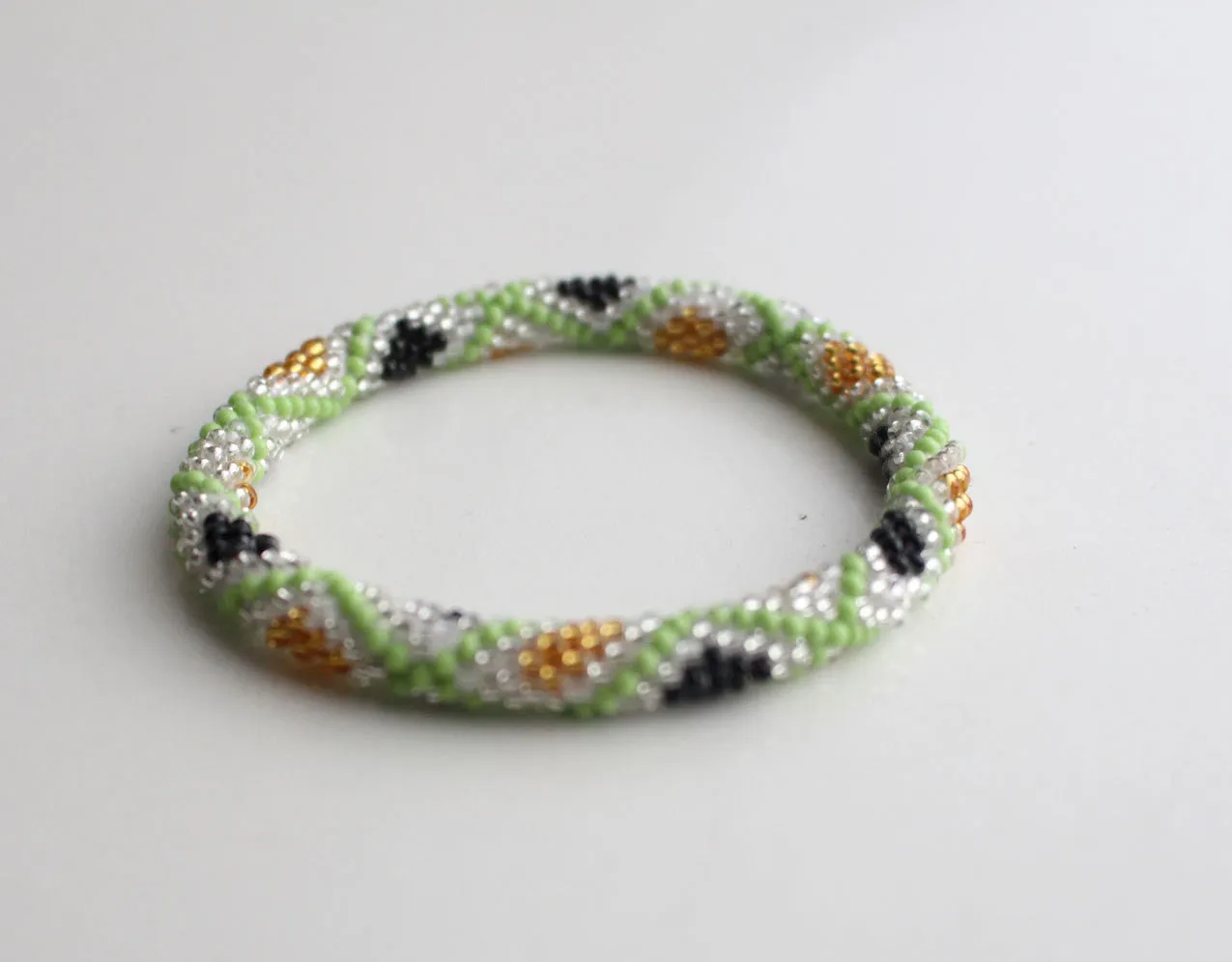 Autumn Gold Green Roll Beads Bracelet