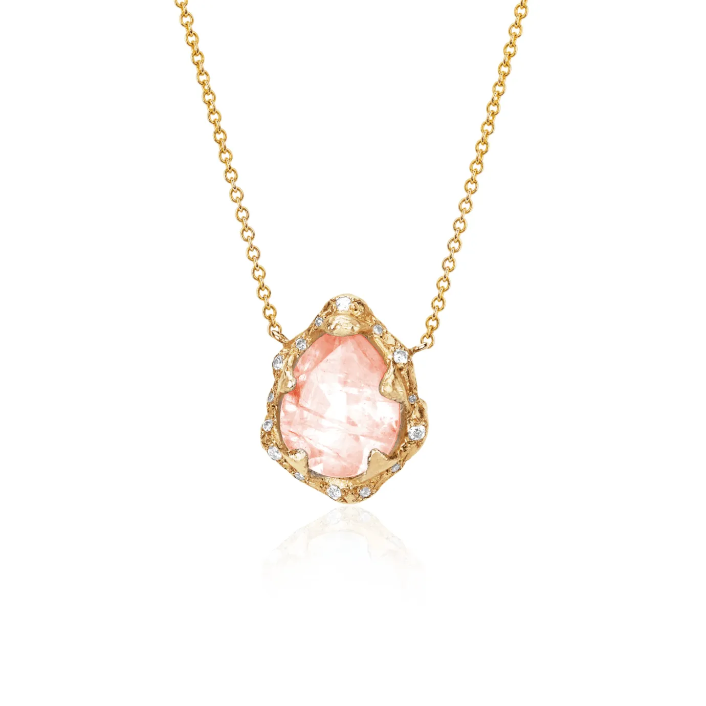 Baby Queen Water Drop Morganite Necklace with Sprinkled Diamonds | Ready to Ship