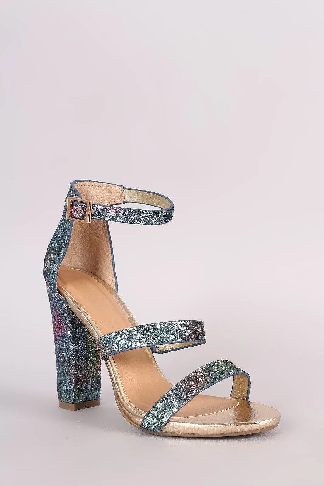 Bamboo Ombre Glitter Encrusted Triple Straps Heel