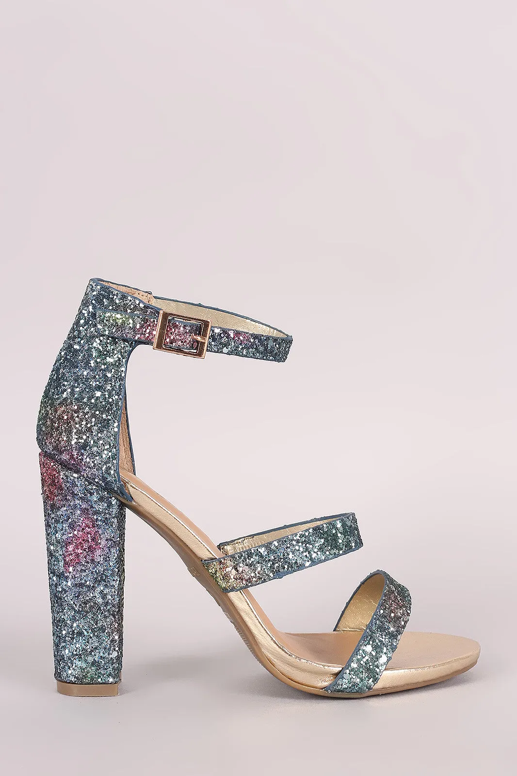 Bamboo Ombre Glitter Encrusted Triple Straps Heel