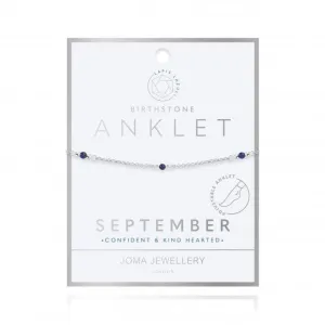 Birthstone September Lapis Silver 26cm Adjustable Anklet 4208