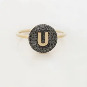 Black Diamond Initial Signet Ring