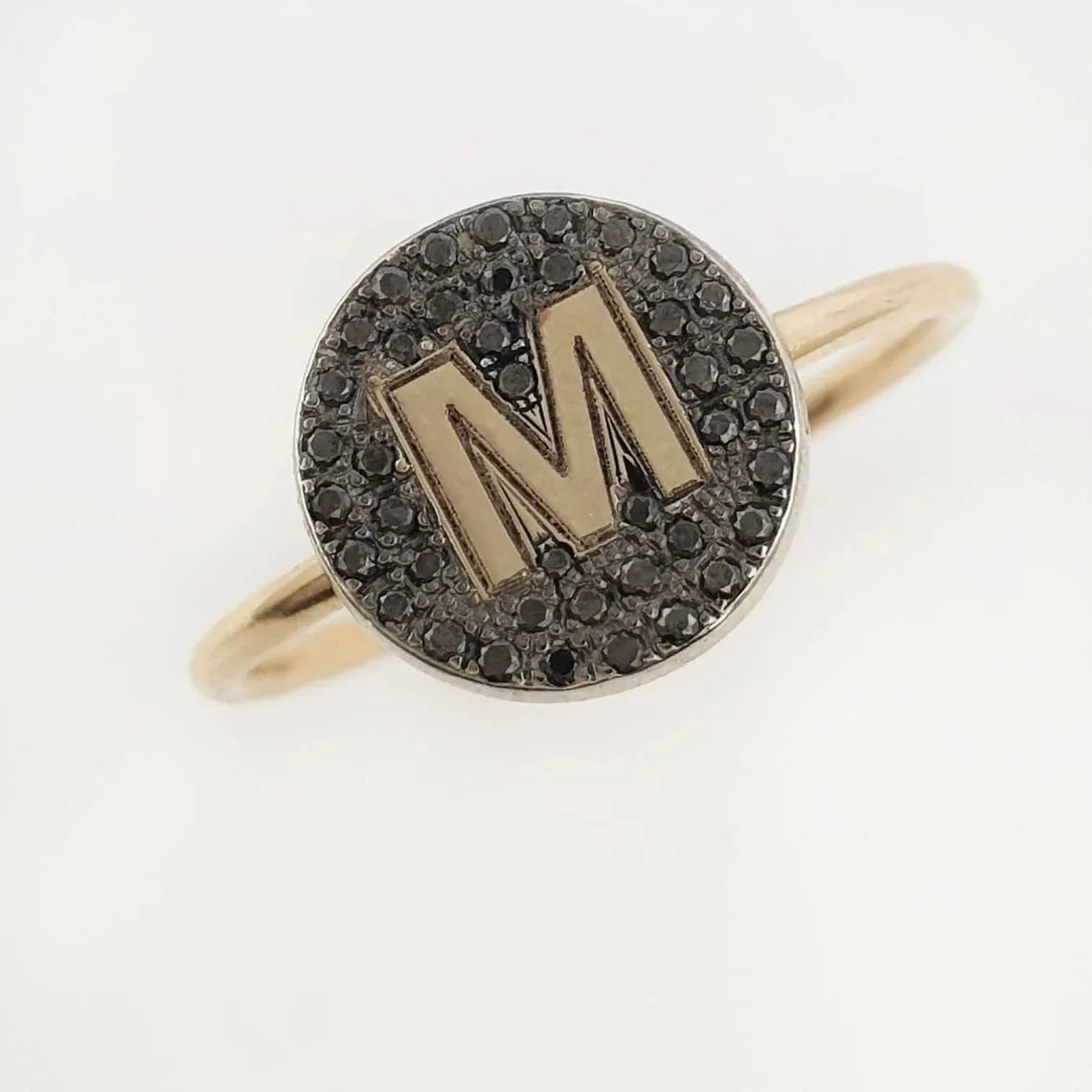 Black Diamond Initial Signet Ring