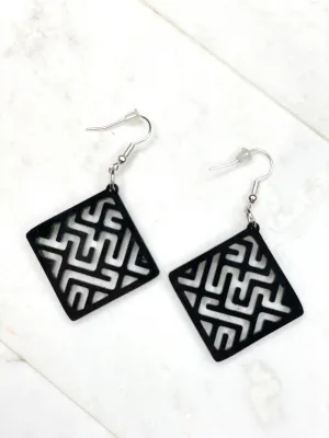 Black Geometric Earrings, Square Black Earrings, Statement Earrings, Large Earrings