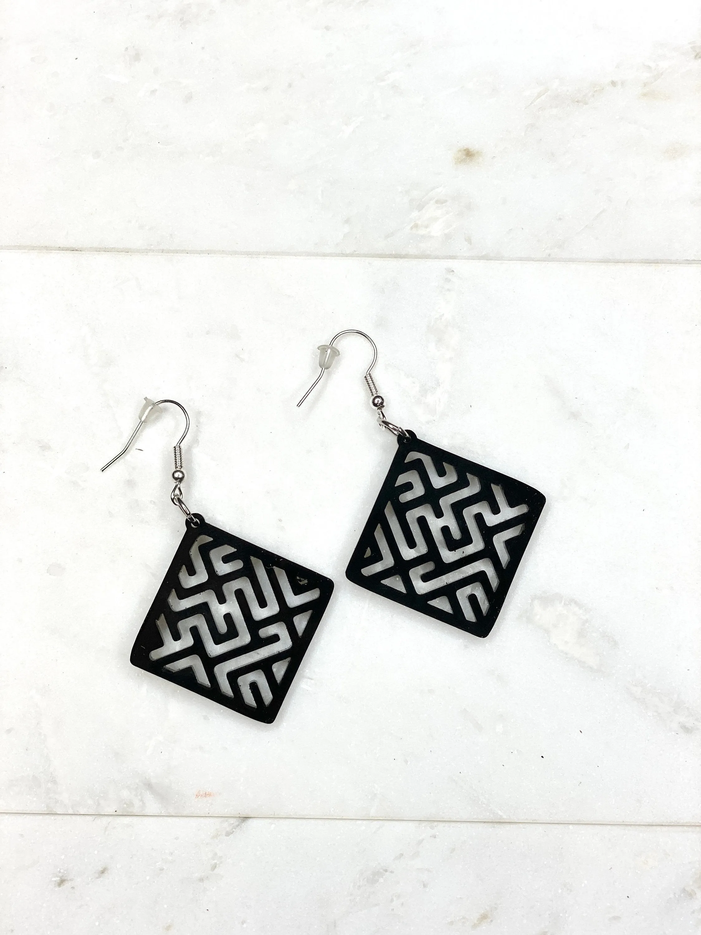 Black Geometric Earrings, Square Black Earrings, Statement Earrings, Large Earrings