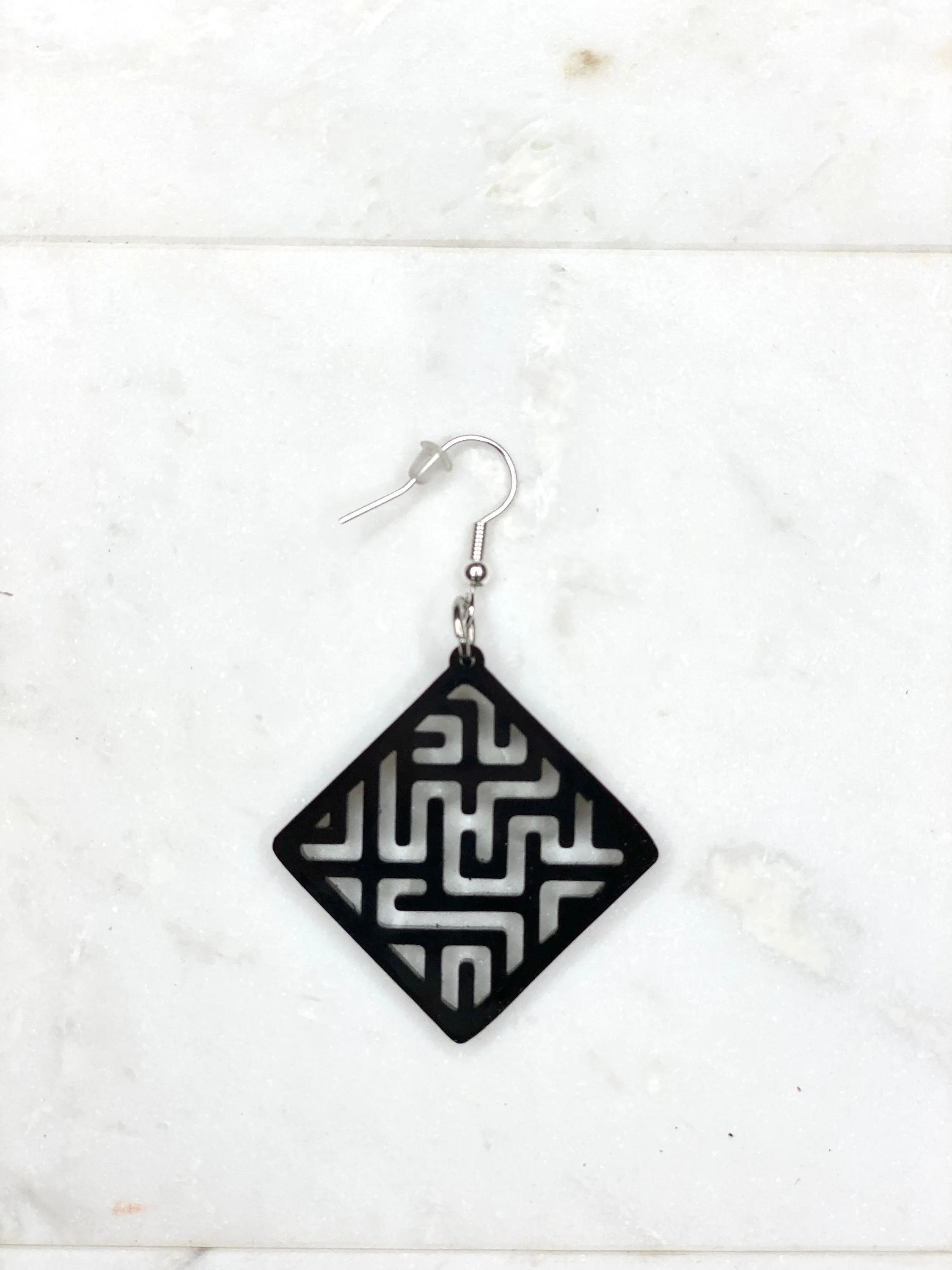 Black Geometric Earrings, Square Black Earrings, Statement Earrings, Large Earrings