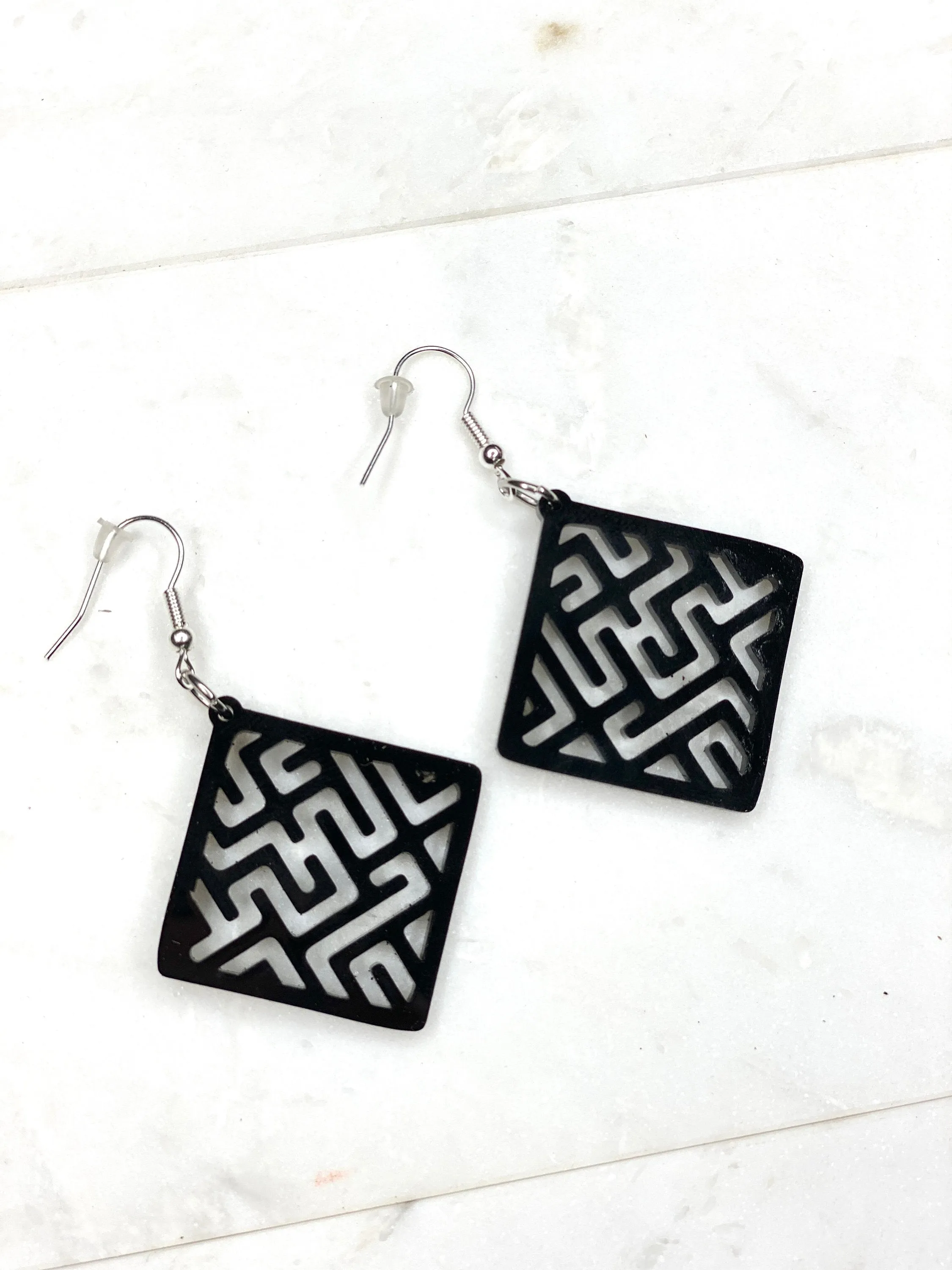 Black Geometric Earrings, Square Black Earrings, Statement Earrings, Large Earrings