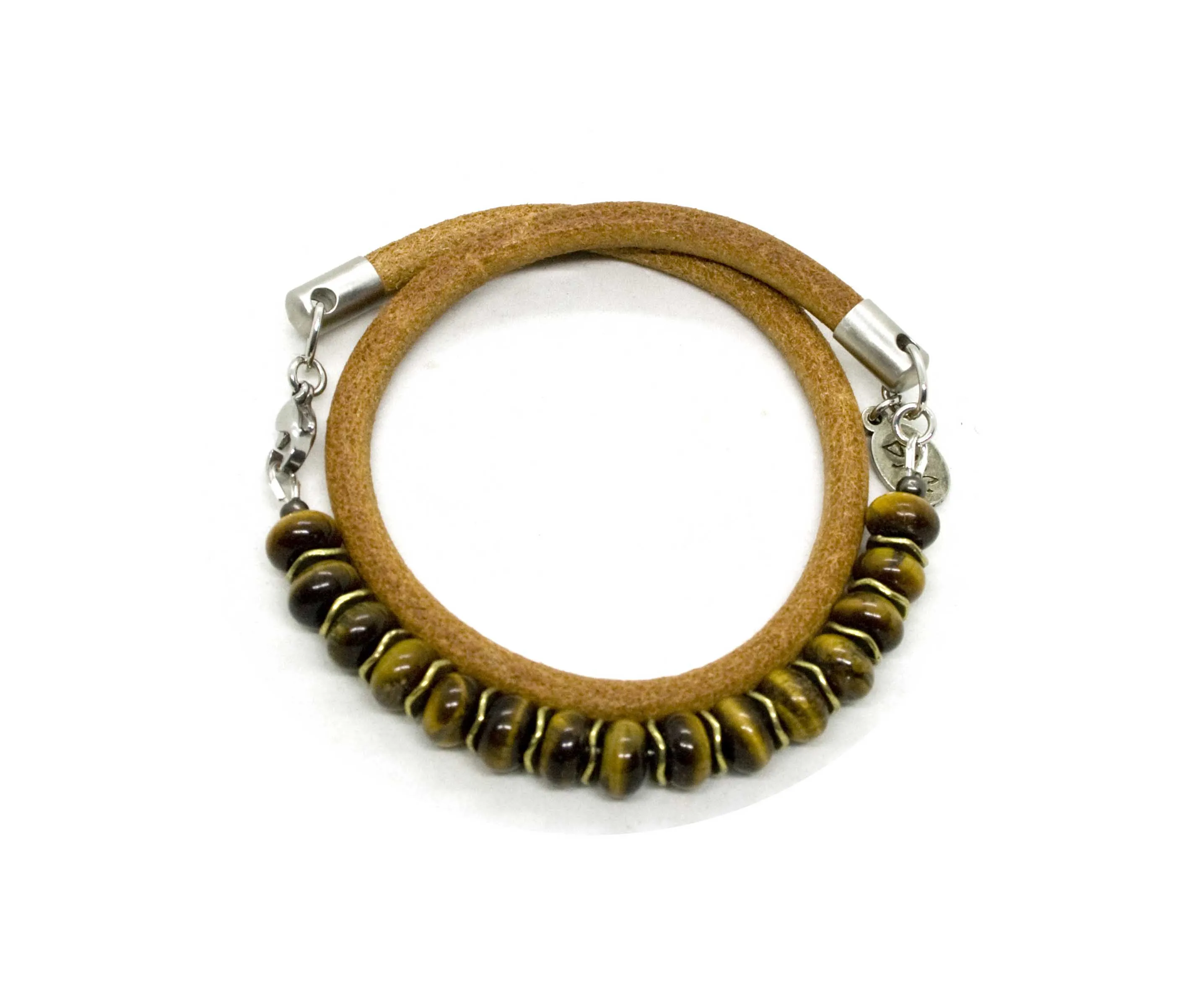 Black Pearl Creations Tiger Eye Pearl and Leather Bracelet