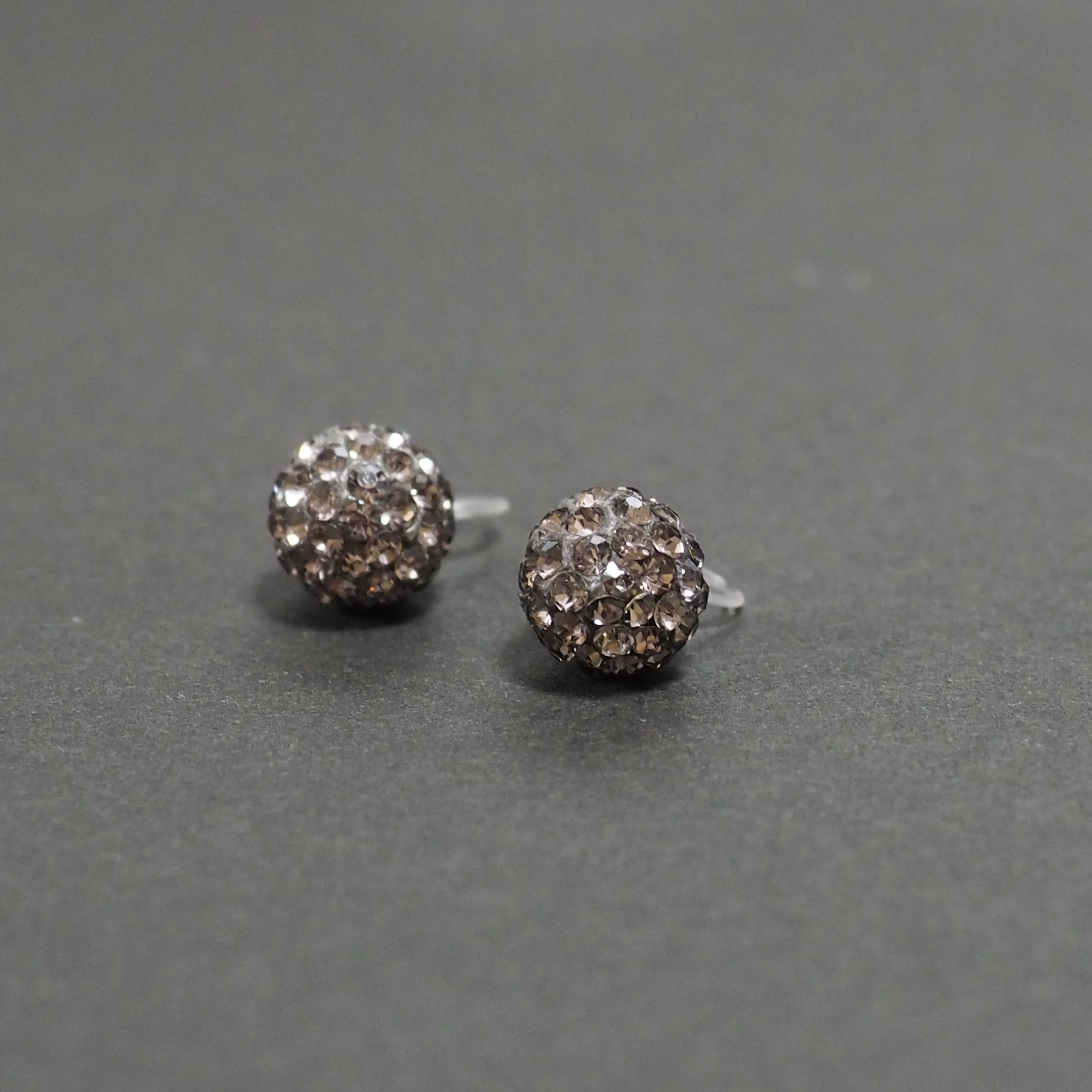 Black rhinestone pave ball invisible clip on earrings