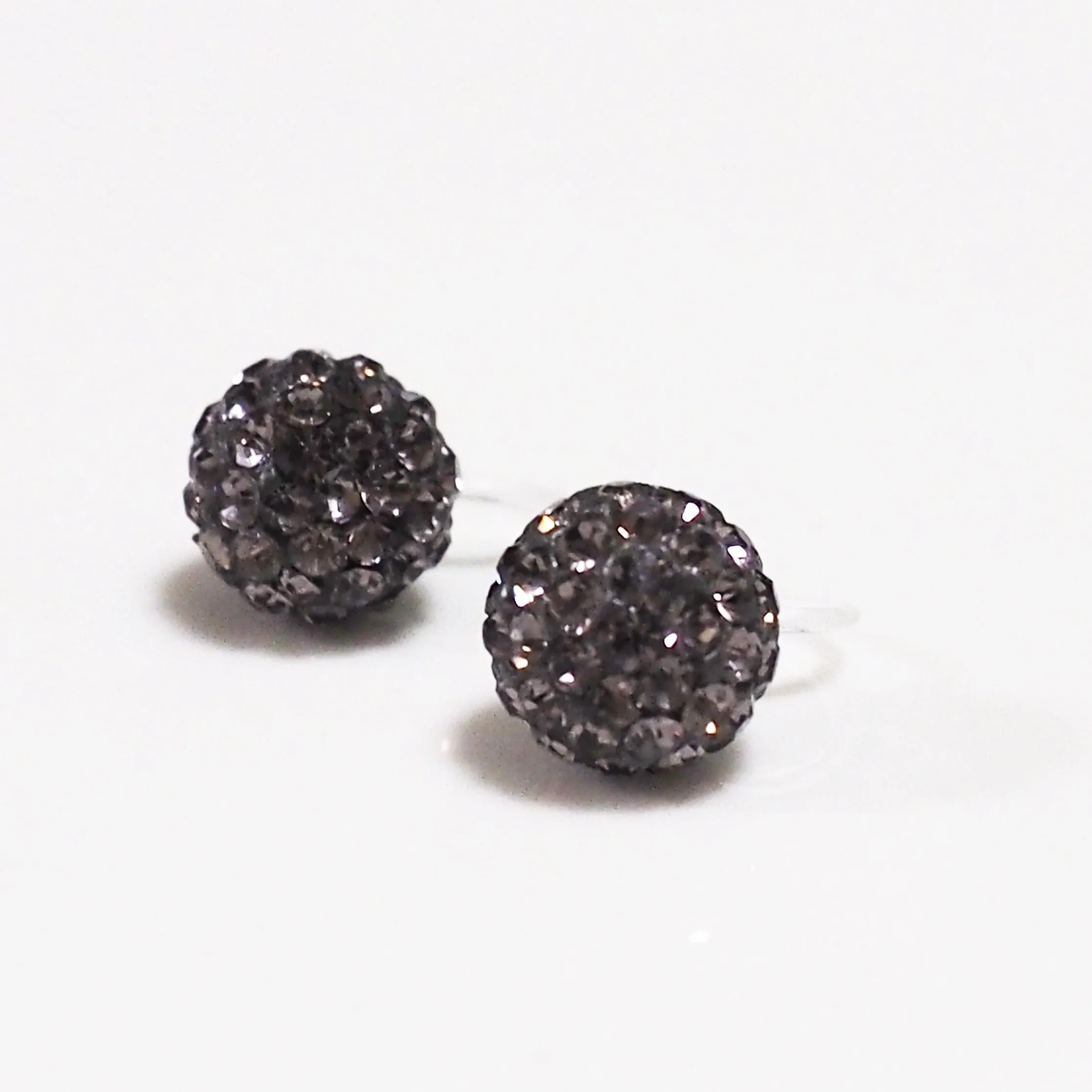 Black rhinestone pave ball invisible clip on earrings