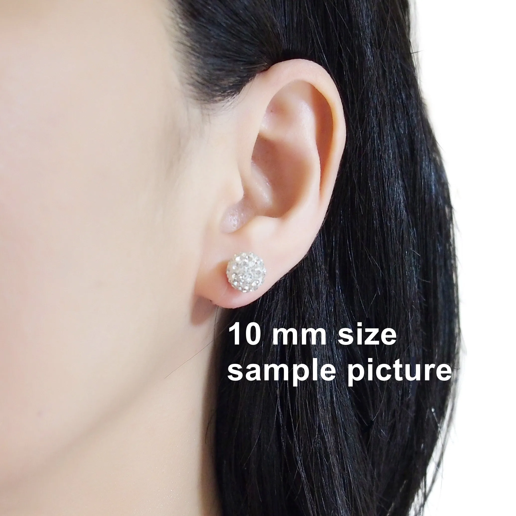 Black rhinestone pave ball invisible clip on earrings