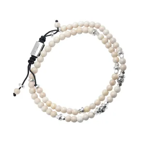 Bone Sterling Beaded Double Pull Cord Bracelet