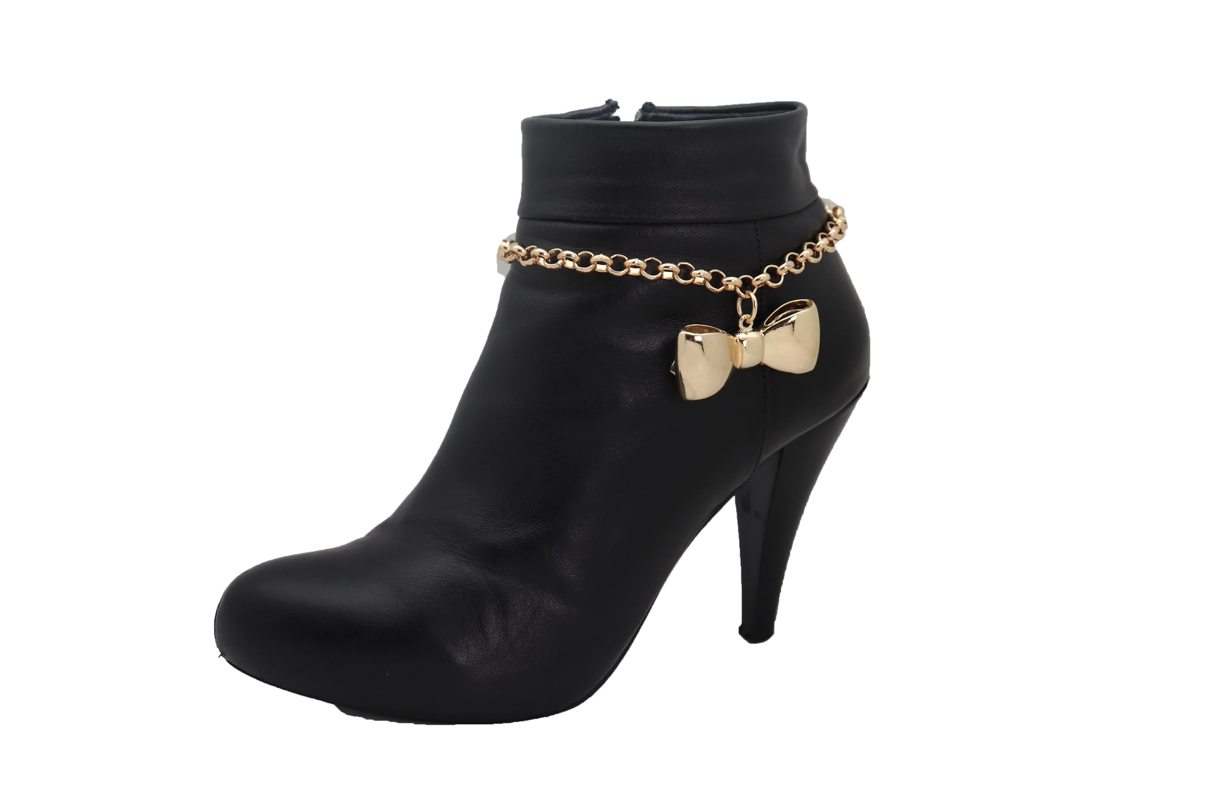 Bow Tie Ribbon Charm Gold Metal Boot Chain