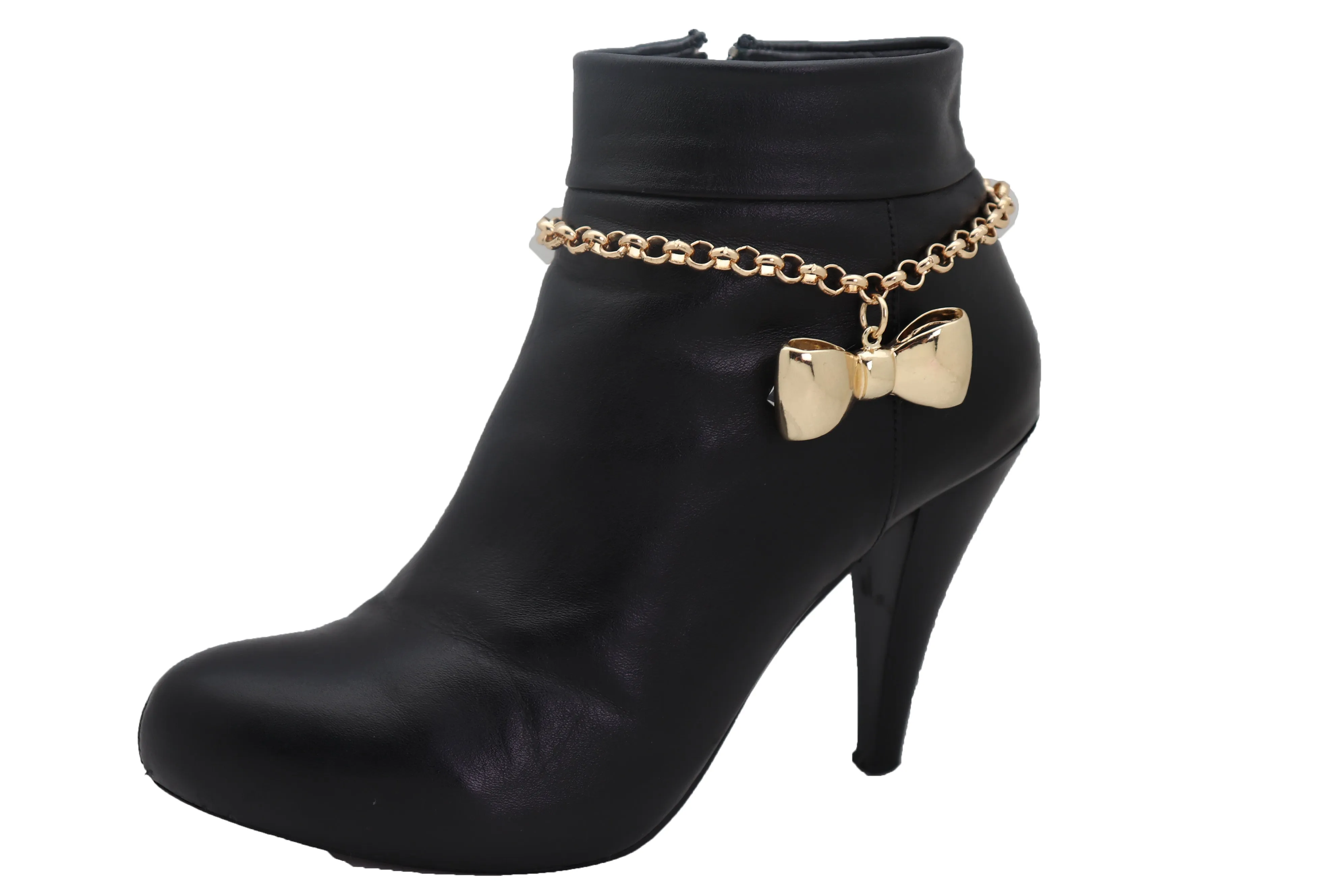 Bow Tie Ribbon Charm Gold Metal Boot Chain