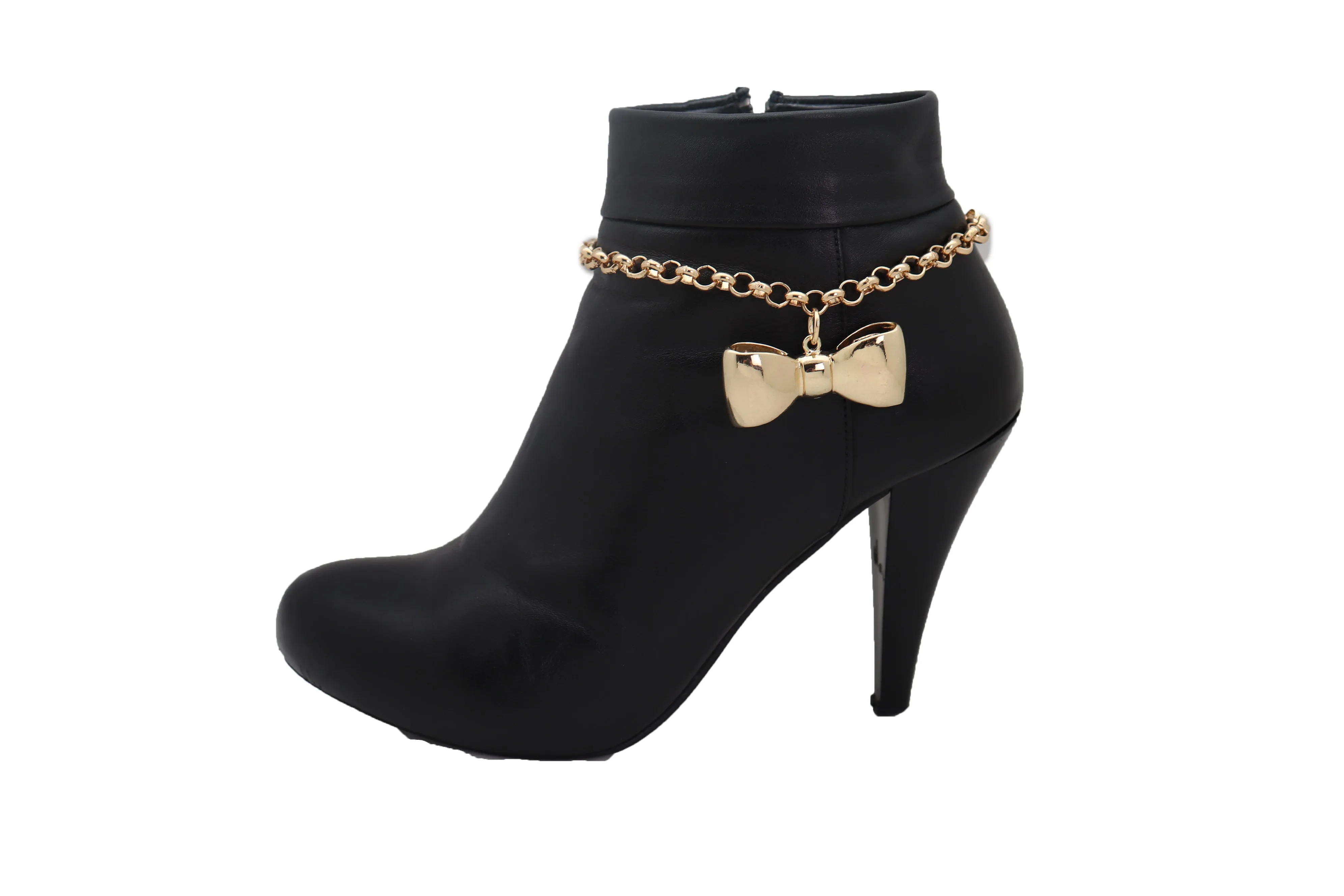 Bow Tie Ribbon Charm Gold Metal Boot Chain