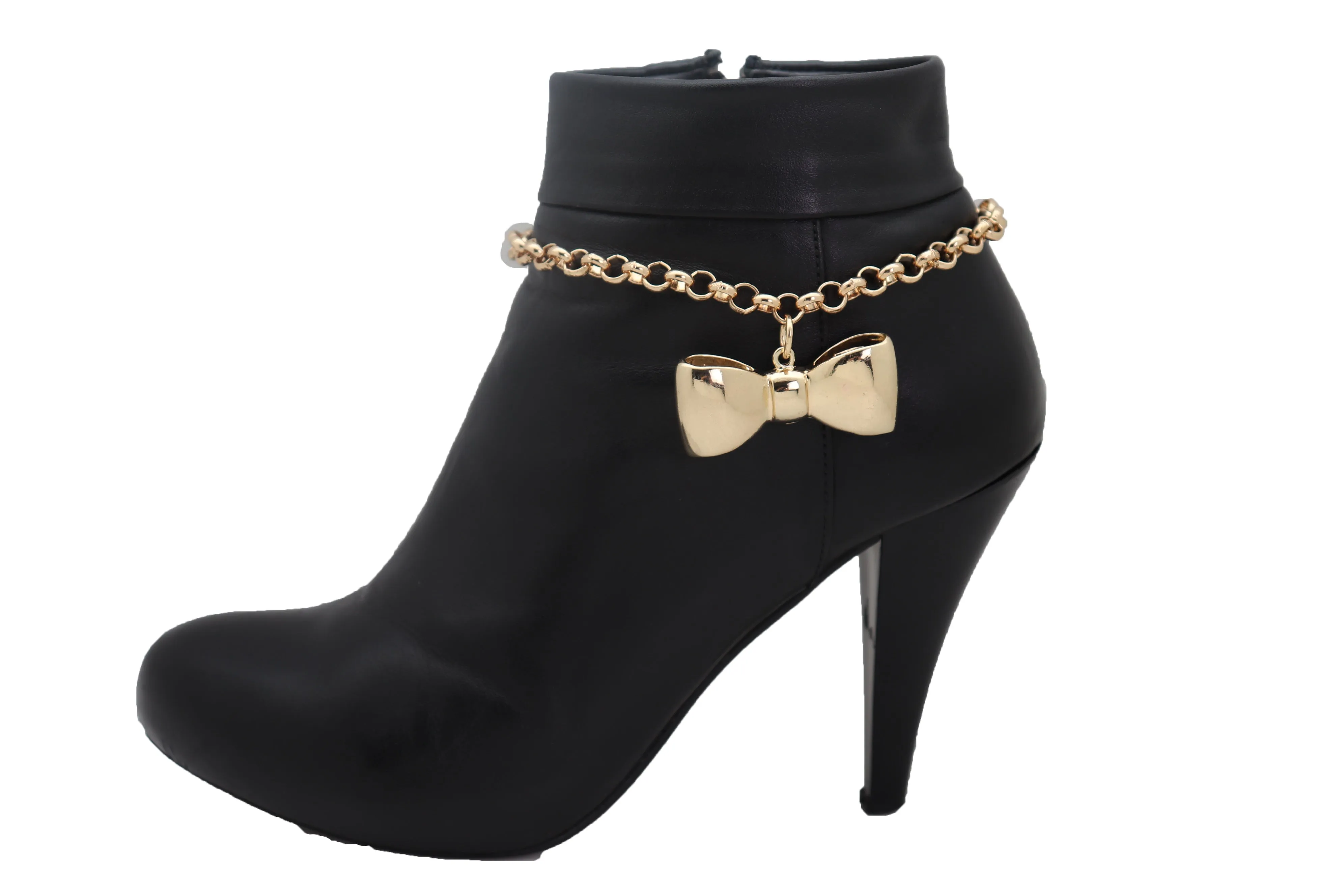 Bow Tie Ribbon Charm Gold Metal Boot Chain