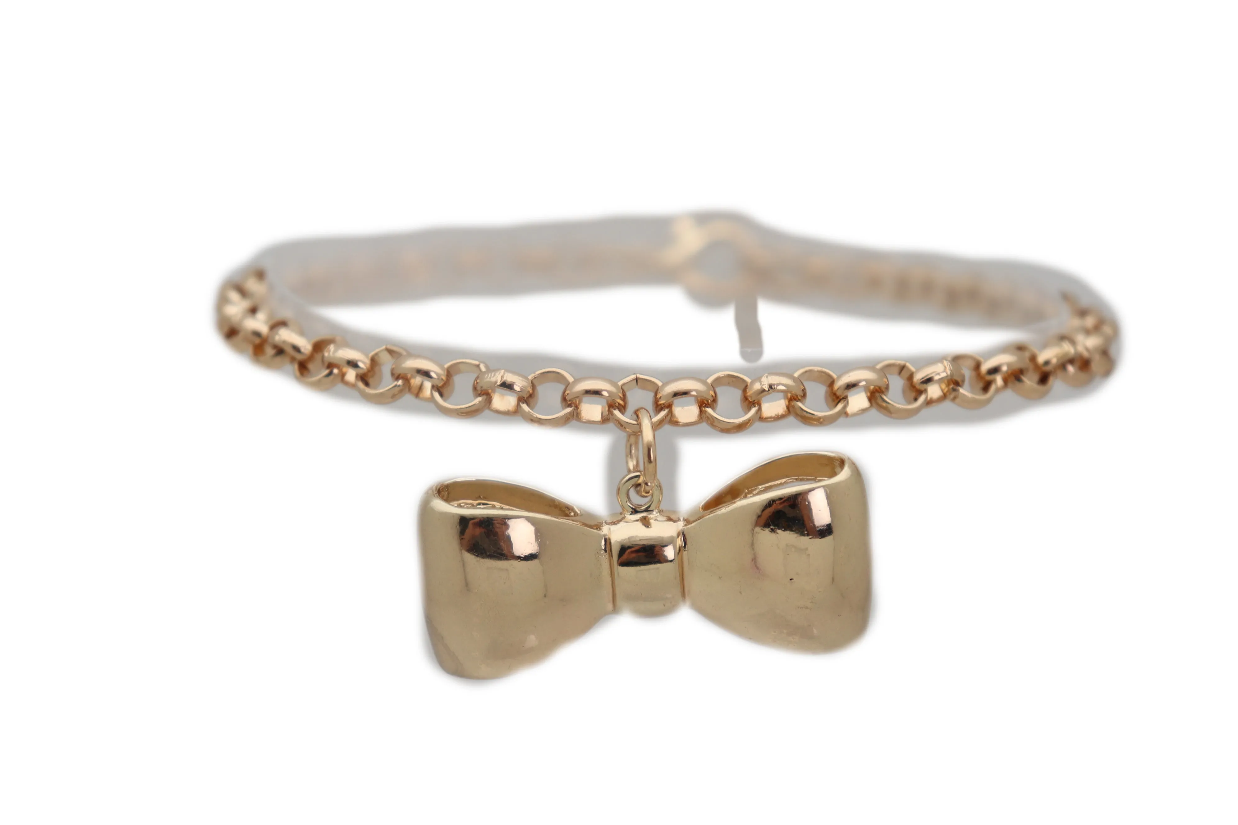 Bow Tie Ribbon Charm Gold Metal Boot Chain