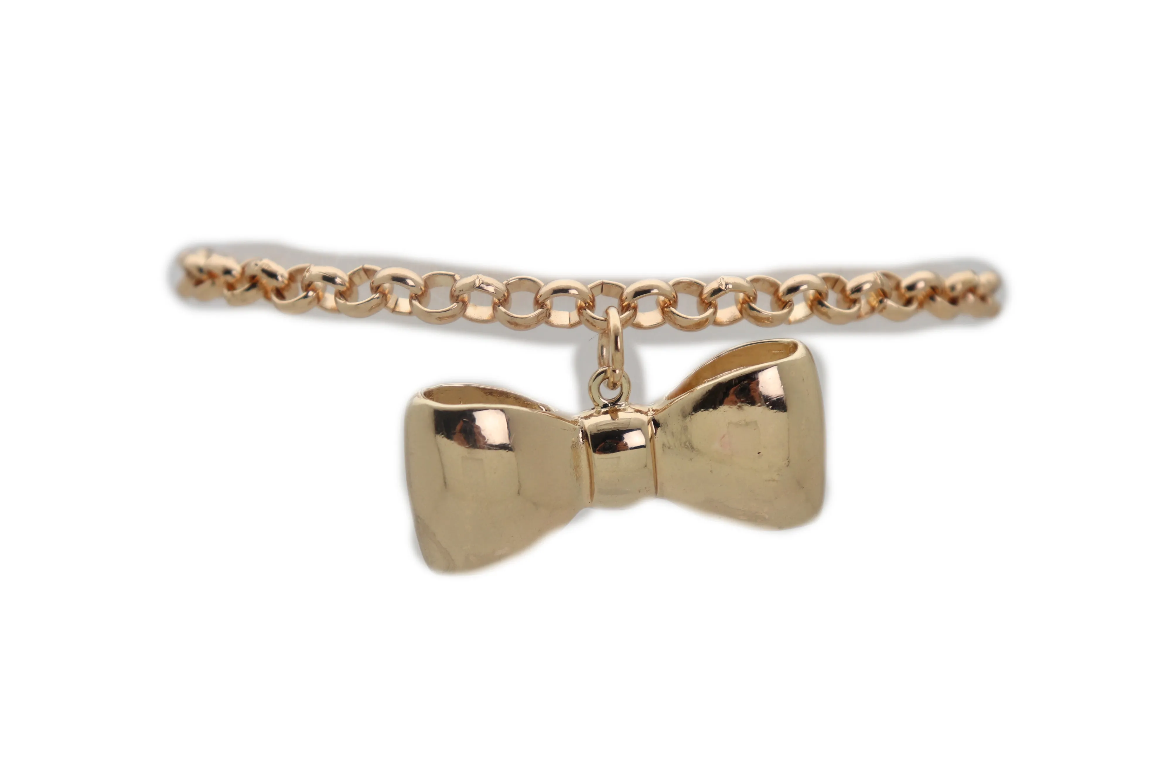 Bow Tie Ribbon Charm Gold Metal Boot Chain