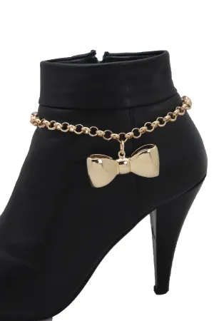 Bow Tie Ribbon Charm Gold Metal Boot Chain