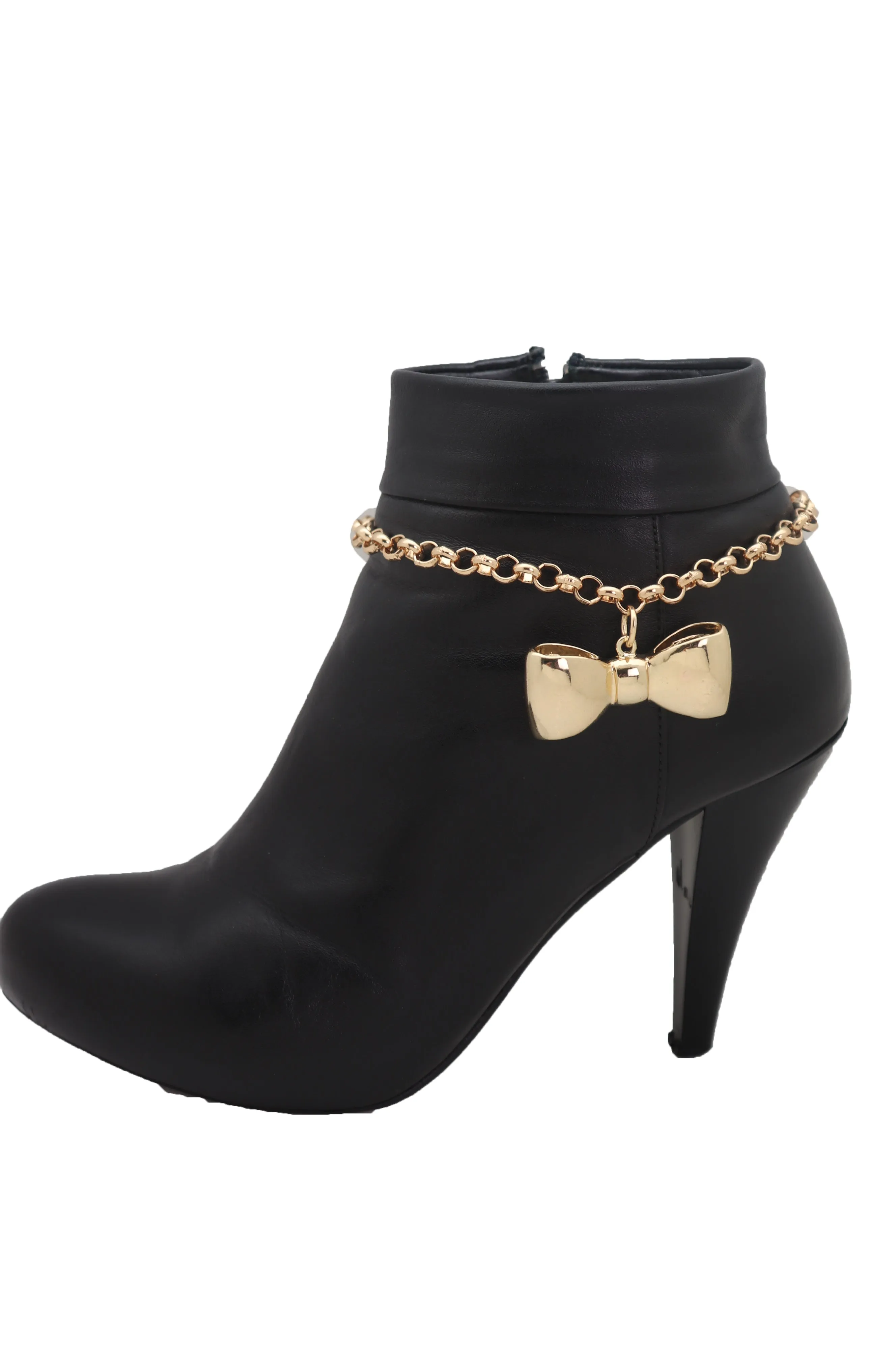 Bow Tie Ribbon Charm Gold Metal Boot Chain