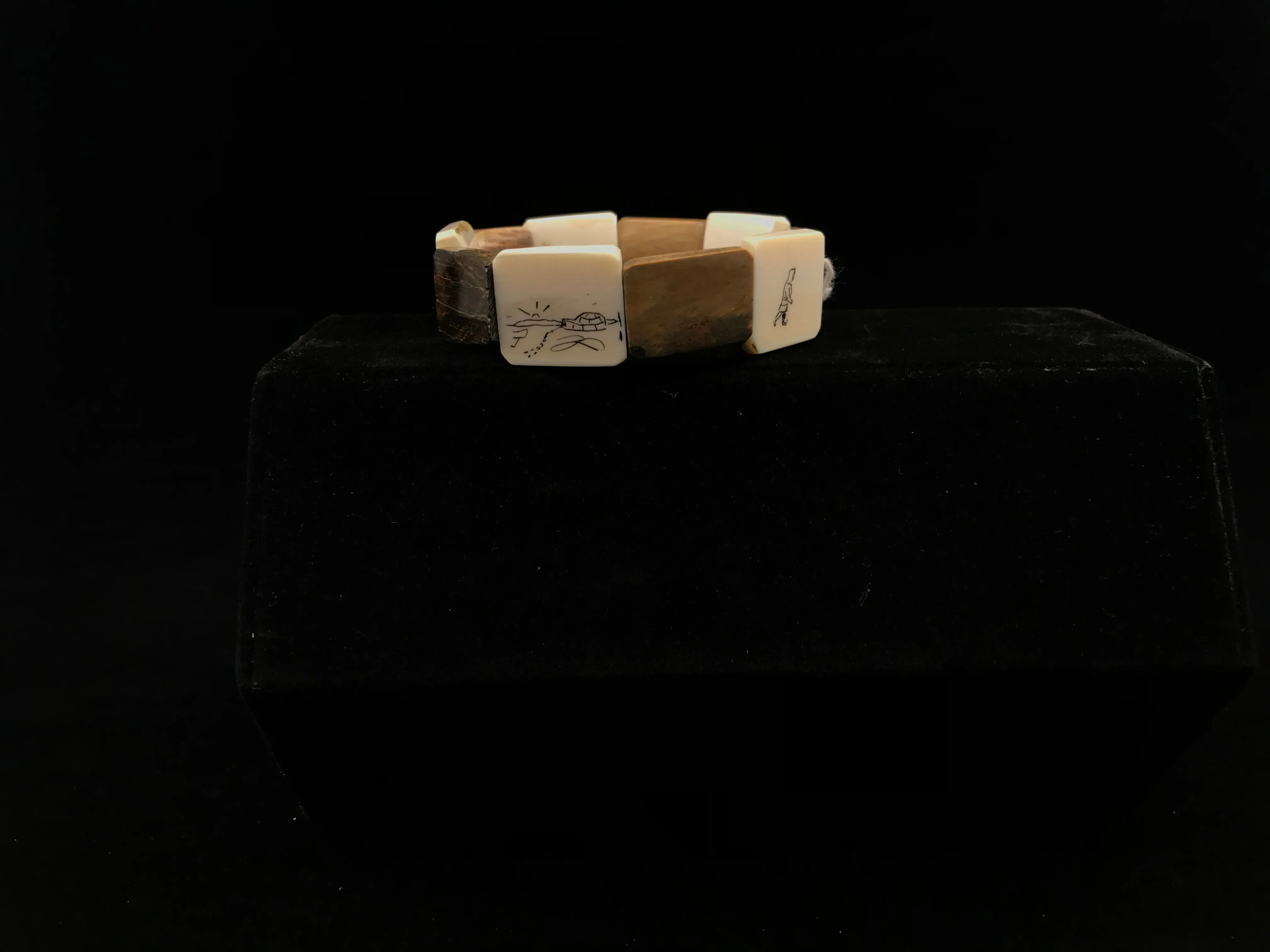 Bracelet- Kakoona; Scrimshaw Ivory & Fossilized Ivory