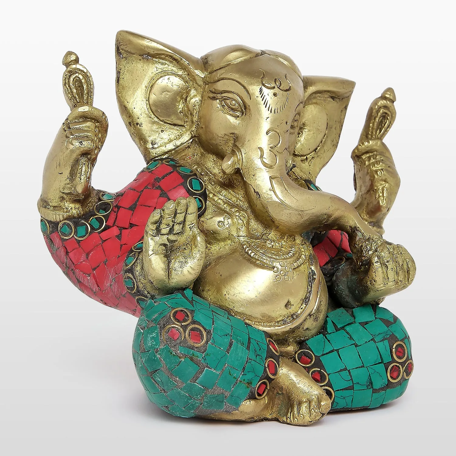 Brass Appu Ganesha with Stonework Small 4.5 in