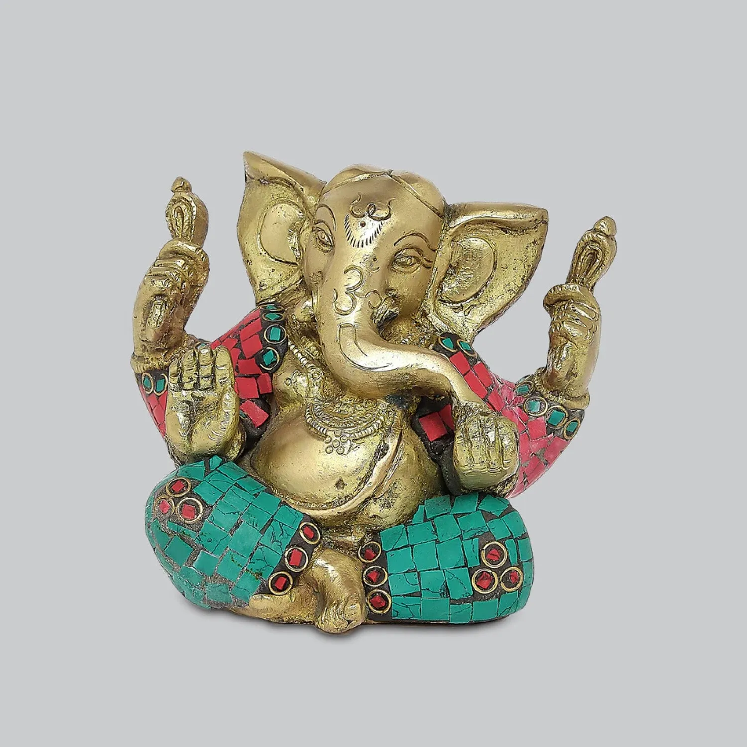 Brass Appu Ganesha with Stonework Small 4.5 in