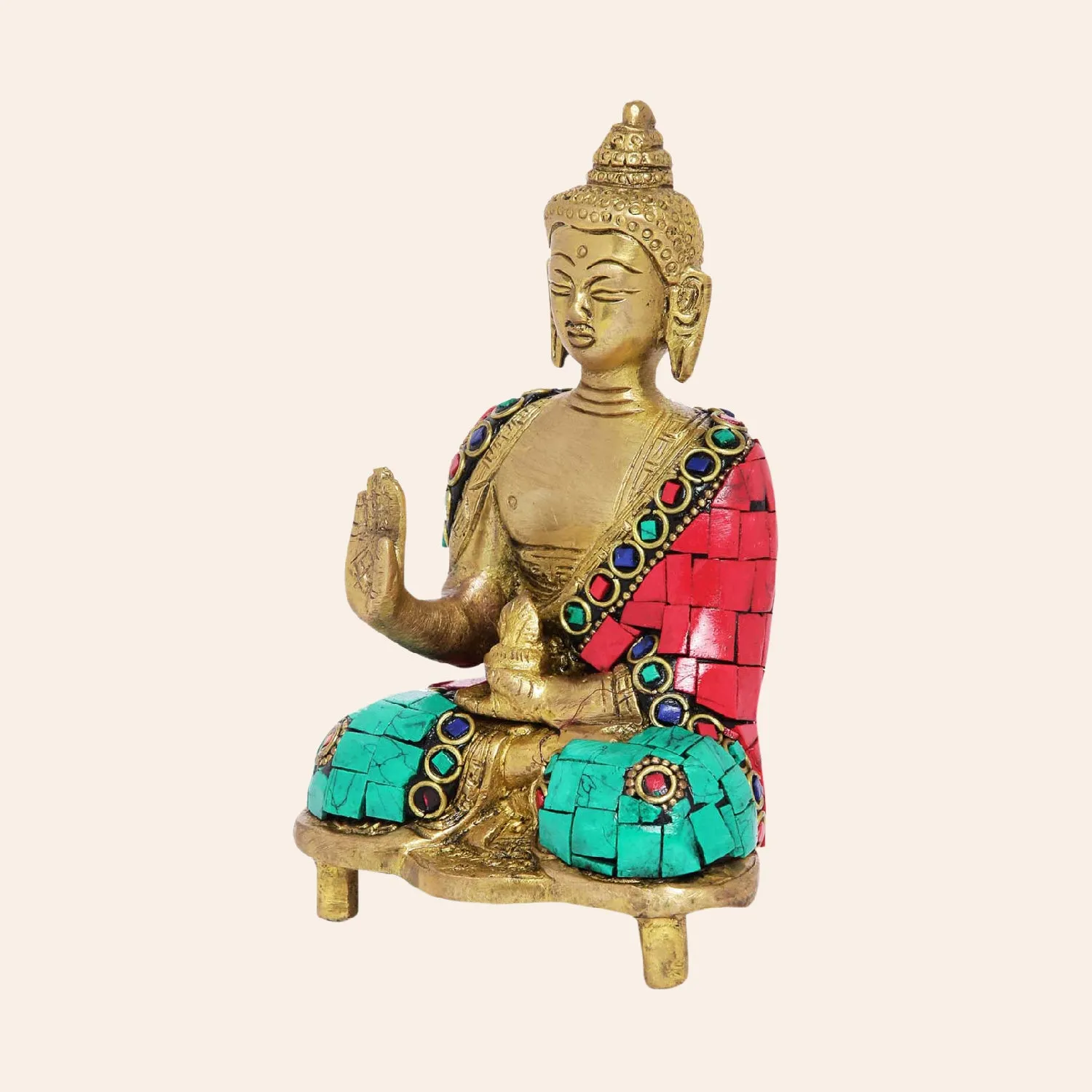 Brass Stonework Blessing Buddha 6 in