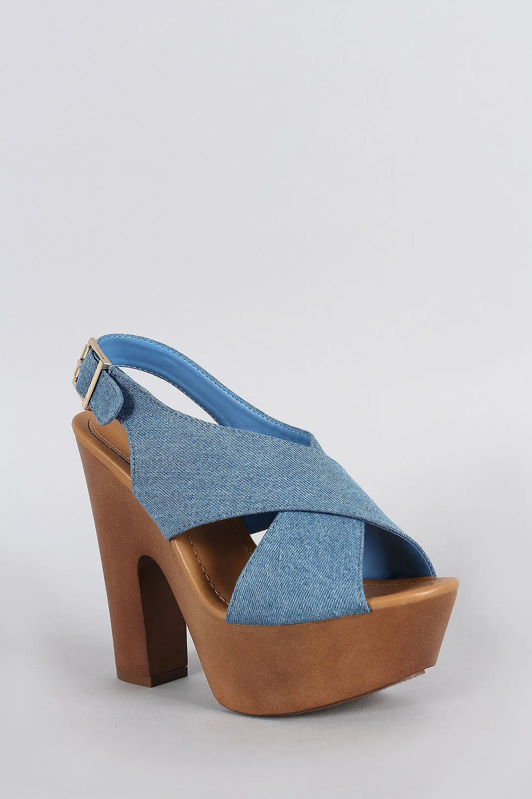 Breckelle Denim Criss Cross Slingback Heel